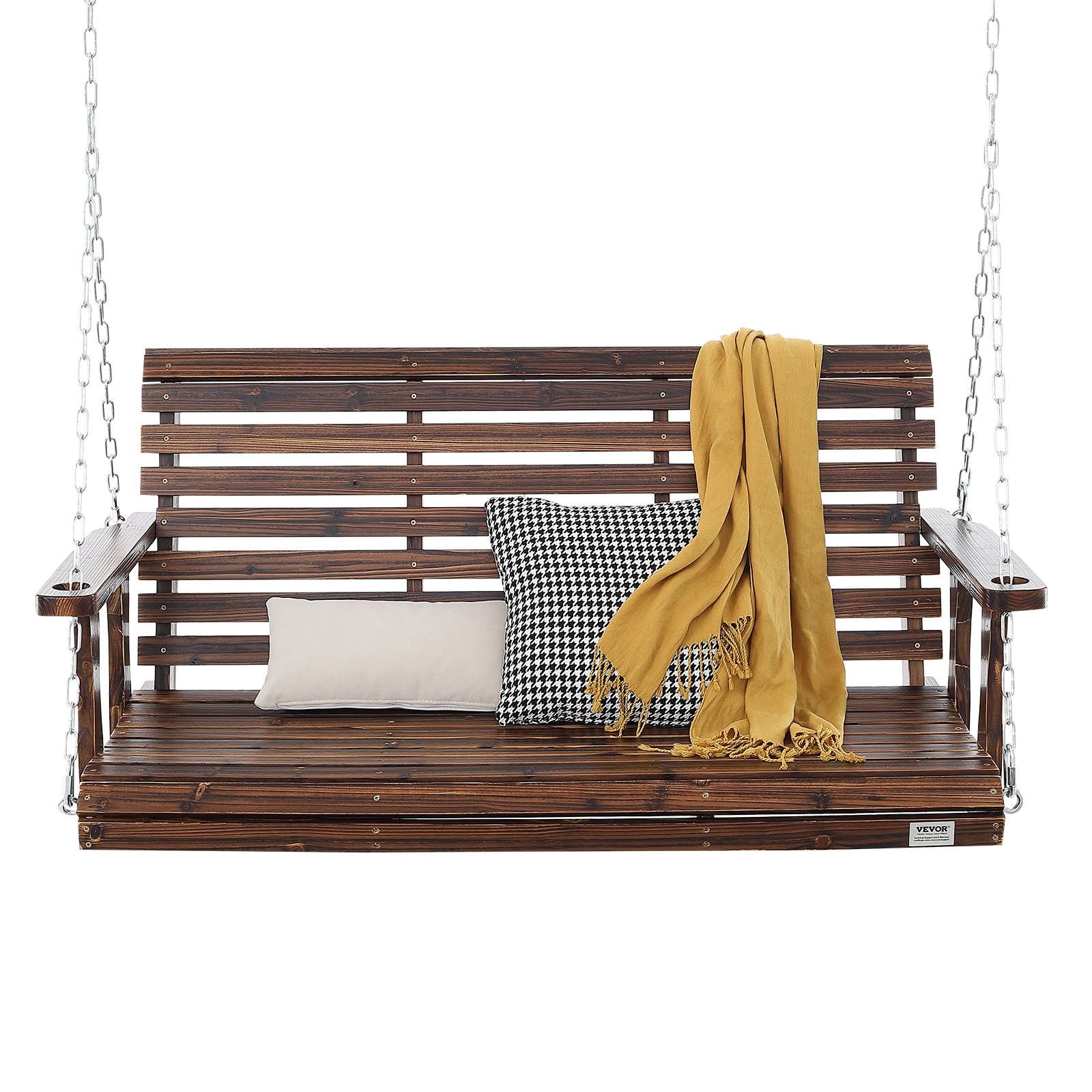 VEVOR Altalena in legno di cedro, 1370x710x600mm, Altalena da patio per cortile giardino, Capacità carico circa 400 kg, con Panca sedia a dondolo catene sospese per uso esterno, marrone