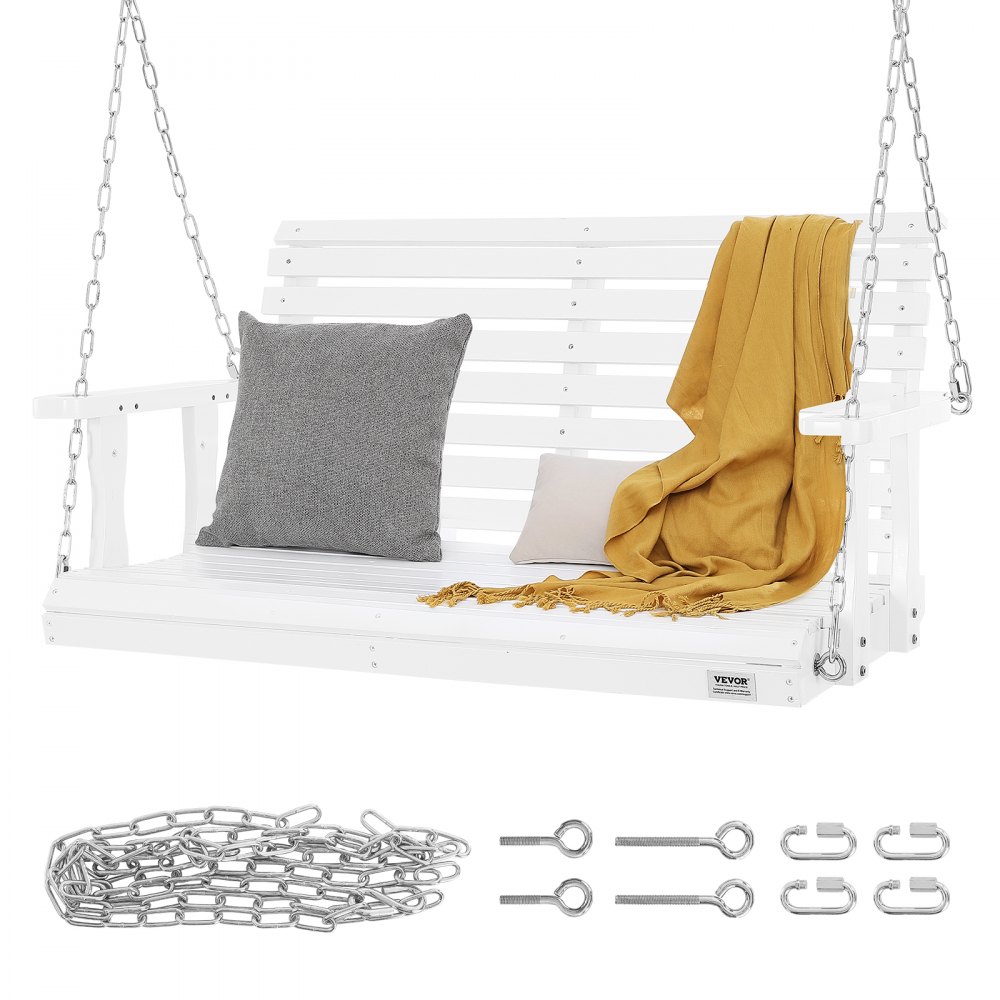 VEVOR Altalena in legno di cedro, 1240x710x600mm, Altalena per cortile giardino, Capacità carico circa 400 kg, con Panca sedia a dondolo con catene sospese uso esterno, bianca