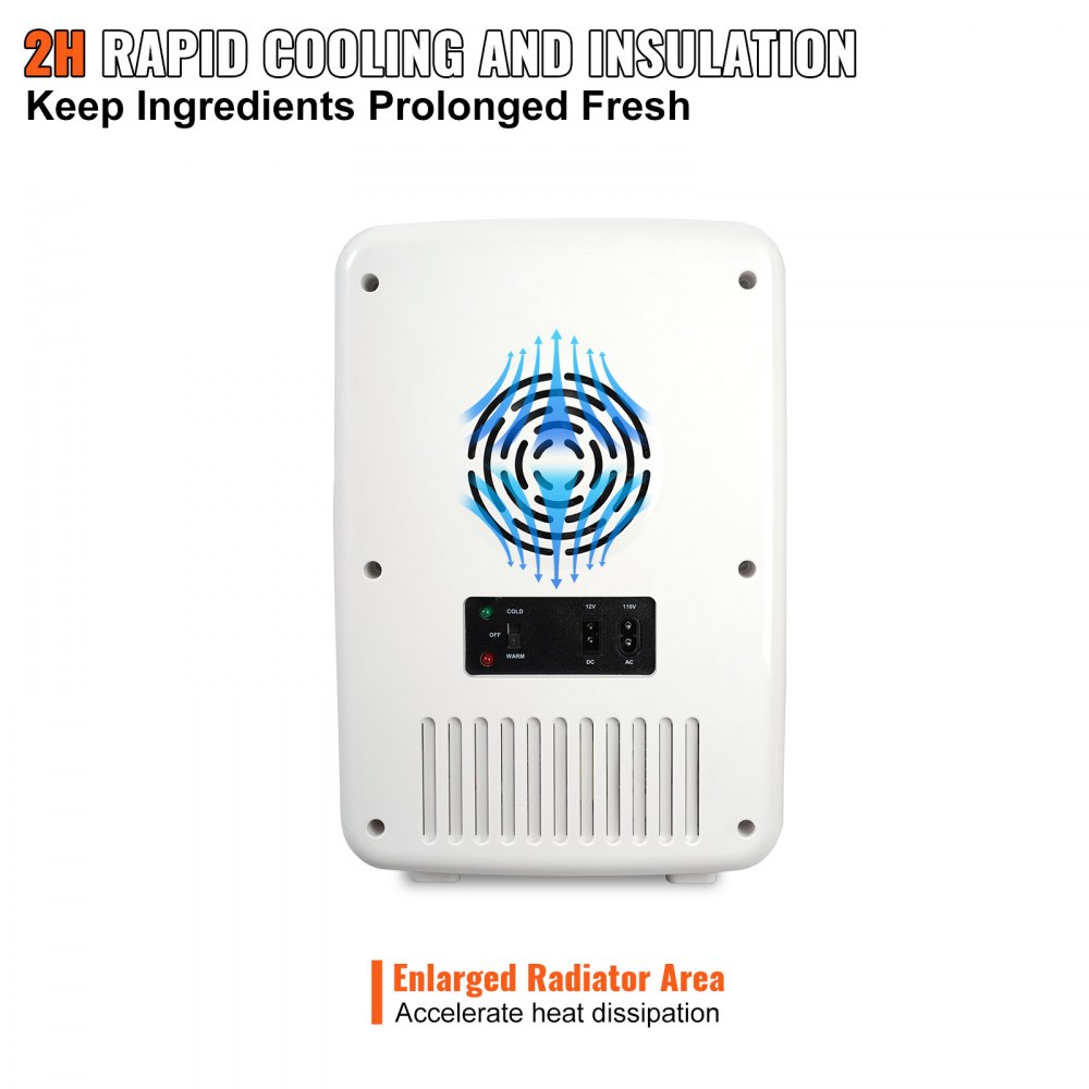 VEVOR Mini Frigorifero Portatile Bianco Capienza Max 10L Funzione Raffreddamento/Riscaldamento Intervallo Temperatura -9°C~65°C piccolo frigorifero