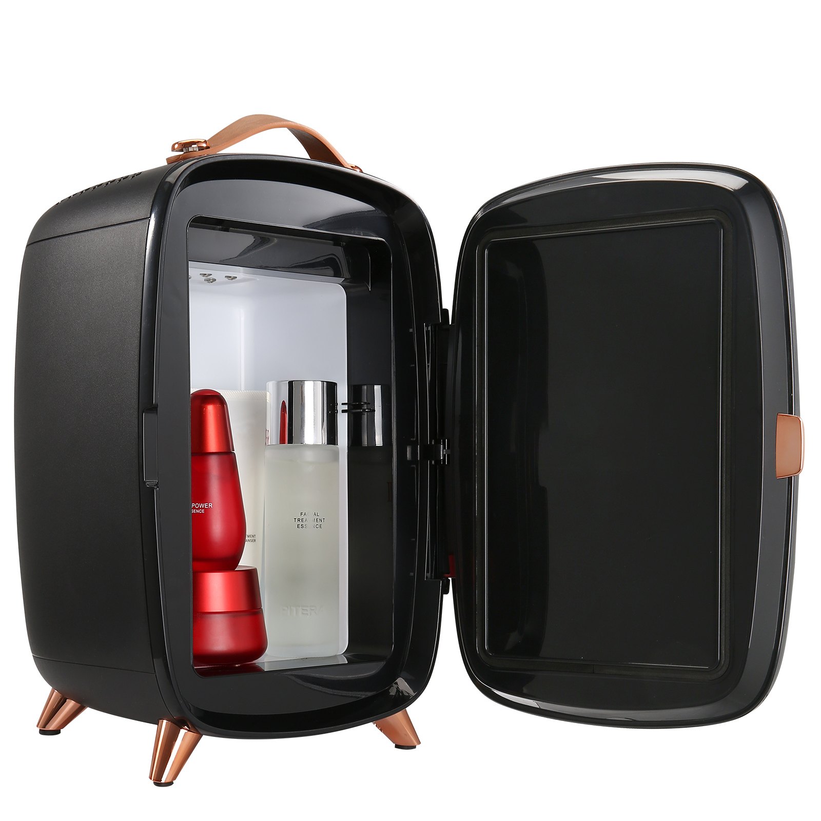 VEVOR Mini Frigorifero Portatile Nero Capienza Max. 6L Funzione Raffreddamento 18W Intervallo Temperatura 15 ℃,  Mini Frigo Portatile con Luce LED per Trucco Bellezza Prodotto Cosmetico Rumore 38dB