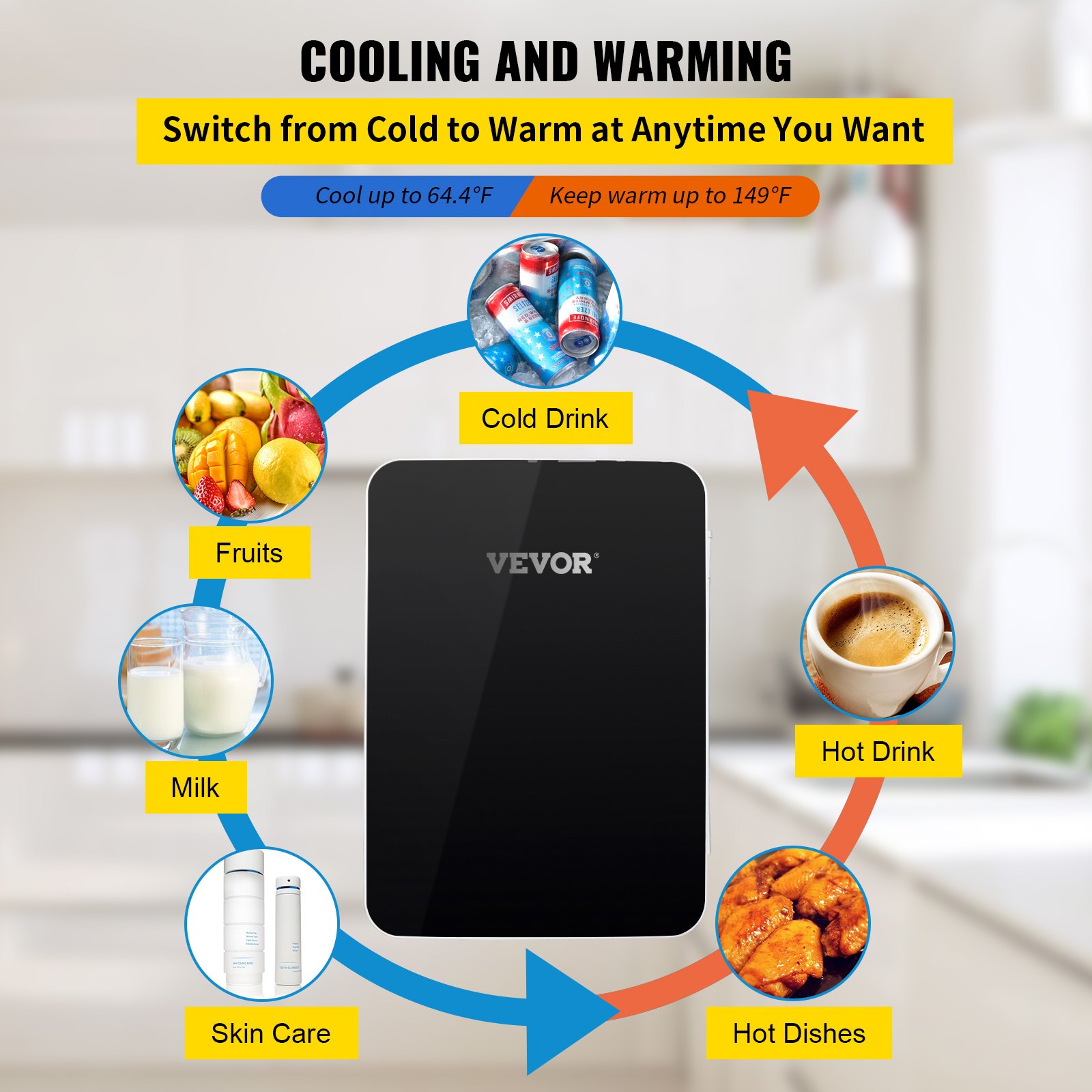 VEVOR Mini Frigo Portatile con Funzione di Raffreddamento e Riscaldamento 10 Litri 48 W piccolo frigorifero Nero con Regolazione della Temperatura per