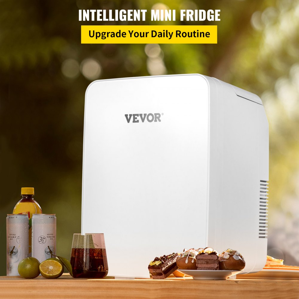 VEVOR Mini Frigo Bar con Frigorifero Piccolo Portatile Bianco, 10 Litri 48 W Mini Frigo con Funzione di Raffreddamento e Riscaldamento Controllo per Casa, Ufficio, Dormitorio, Camera d'Albergo, Auto