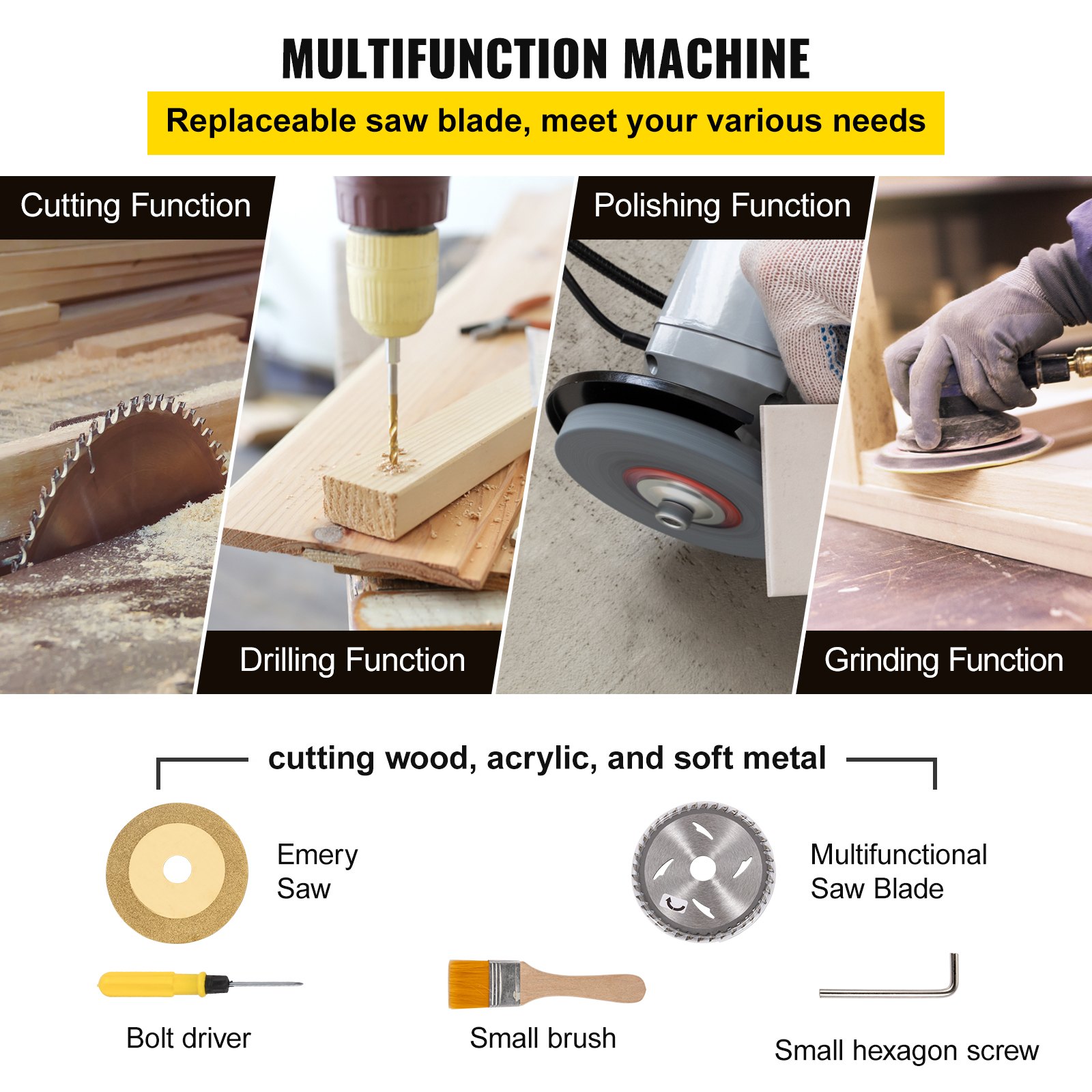 VEVOR Mini Sega da Tavolo Multifunzionale, 96 W 3,7 kg Velocità 10000 giri/min Seghe da Banco Elettriche Sollevabili Portatili di Precisione per Materiali in Metallo Tenero, Legno Duro e Plastica