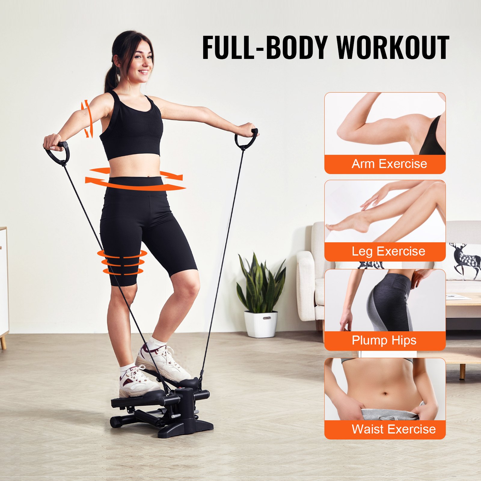 VEVOR Stepper, Mini Stepper per Esercizi a Casa Capacità Carico 150 kg, Stepper Idraulico Fitness Twist con Fasce di Resistenza, Attrezzatura Cardio per Allenamento Corpo, Saliscale con Monitor LCD