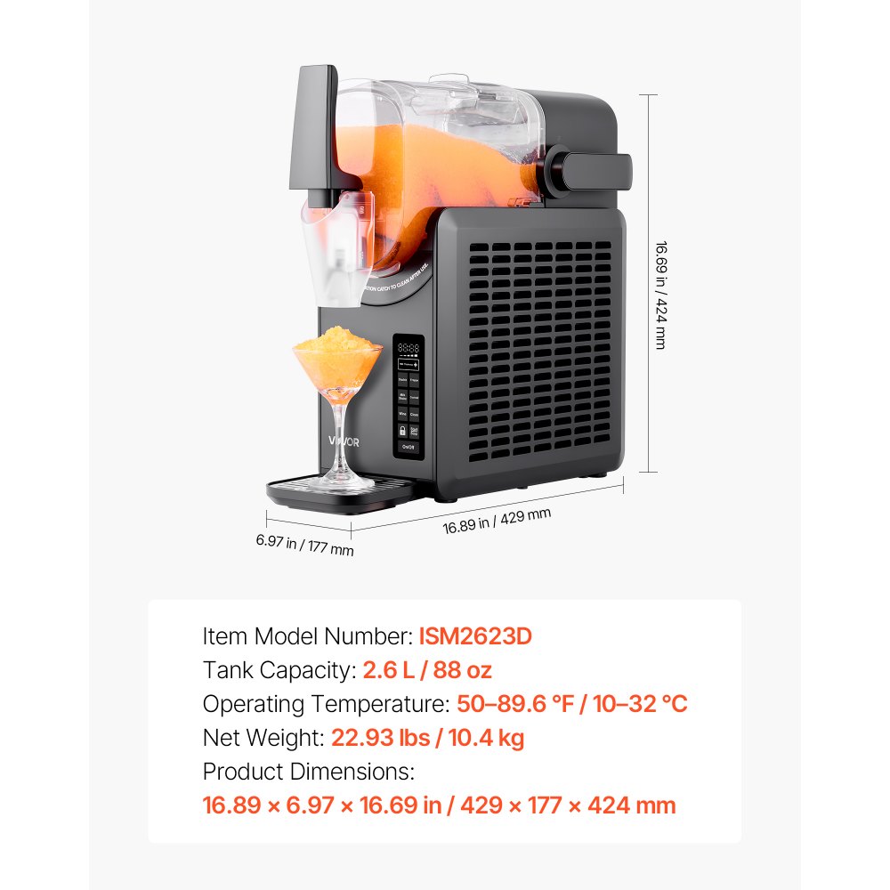 VEVOR Macchina per Granita da 2,6 L, Macchina per Bevande Ghiacciate Fredde con 5 Programmi Preimpostati, Funzinoe Autopulizia, Ghiacciate, Frappé, Milkshake, Cocktail