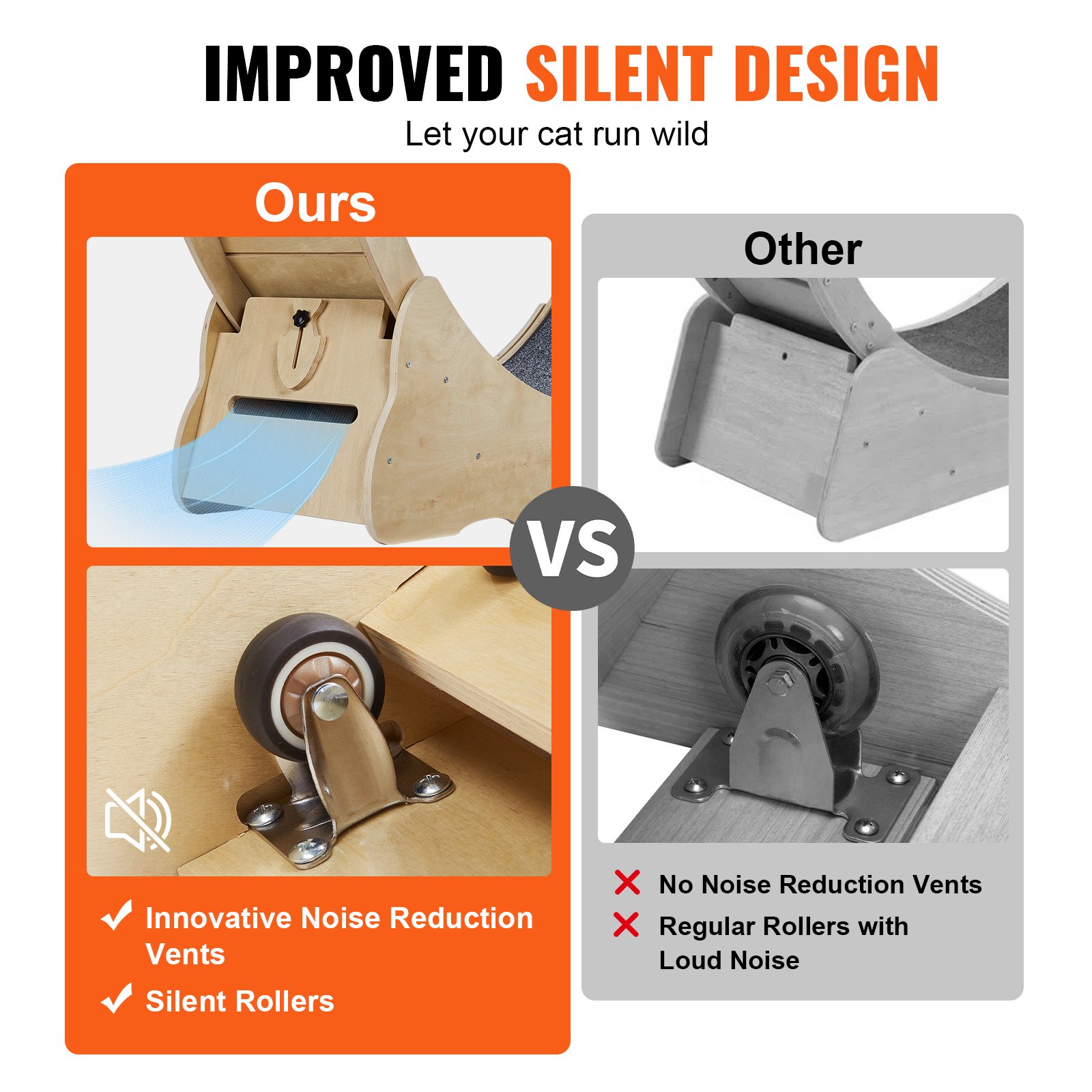 VEVOR Ruota da Corsa per Gatti Ruote Grande per Esercizi di Gatti Diametro 1320mm, Tapis Roulant Rotondo da Corsa da Interno per Gatti Capacità Carico Max. per Gatti da 13,6kg Larghezza Pista 280mm