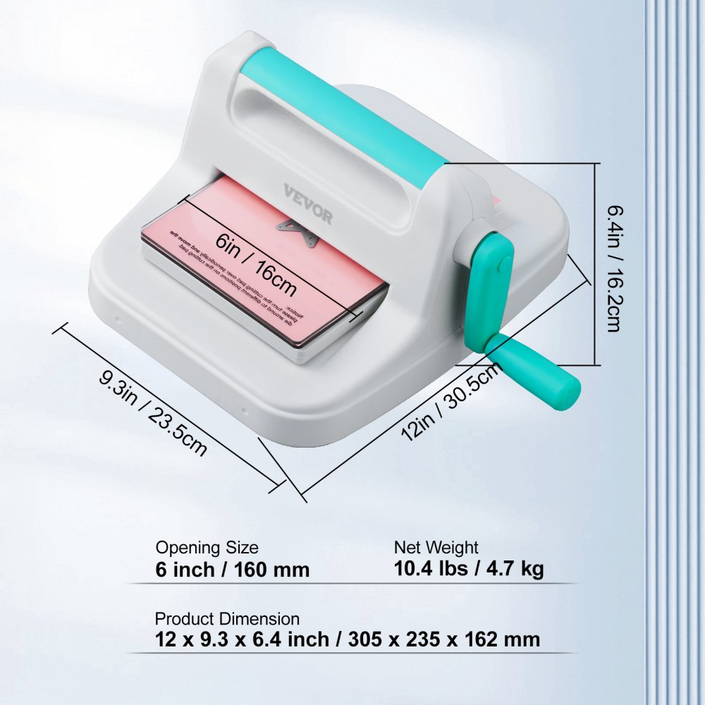 VEVOR Macchina Fustellatrice Portatile Apertura 16cm per Embrossare Fustellatura Goffratura, Macchina Fustellata Manuale Fai-da-te Uso Domestico, Fustellatrice per Scrapbooking 30,5 x 23,5 x 16,2 cm