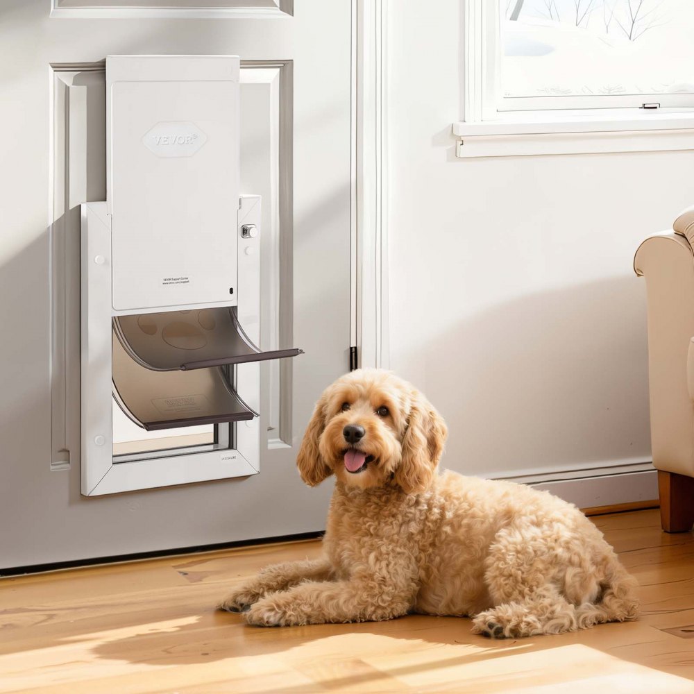 VEVOR Pet Door, Medium, with Double Magnetic Flaps and Metal Frame, Strong and Weatherproof Dog Door for Interior and Exterior Doors, Easy to Install, Easy In-and-Out Access for Doggies, White