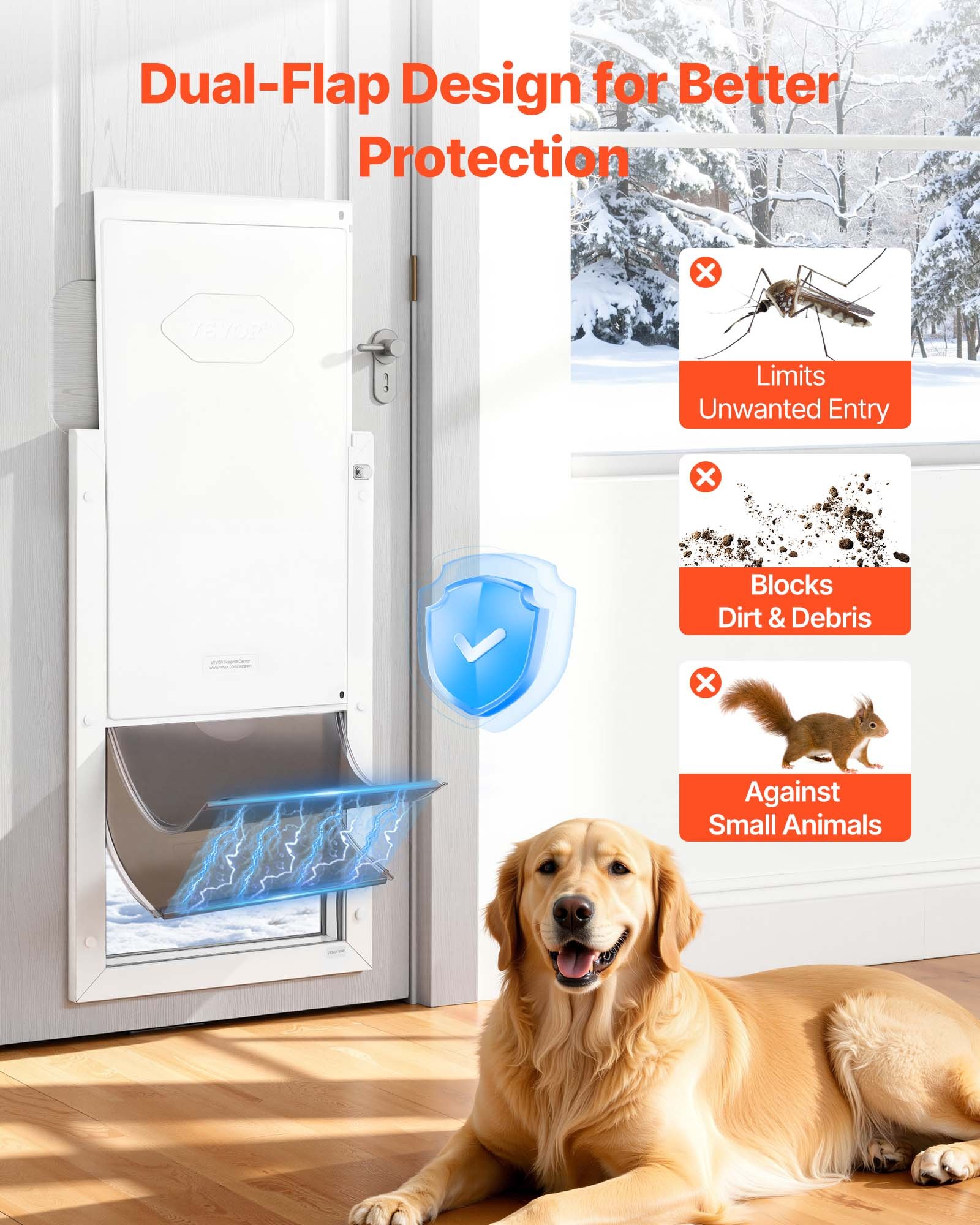 VEVOR Gattaiola per Animali Domestici Portina d'Ingresso per Cani e Gatti Chiusura Magnetica a Doppio Battente Telaio in Metallo, Gattaiola Porta Entrata Uscita per Cani di Taglia XL, Bianco