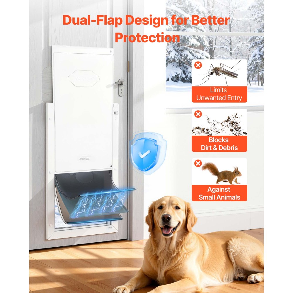 VEVOR Gattaiola per Animali Domestici Portina d'Ingresso per Cani Gatti Chiusura Magnetica Pannello di Chiusura Isolato Telaio in Metallo, Porta Entrata Uscita per Cani di Taglia XL, Colore Bianco