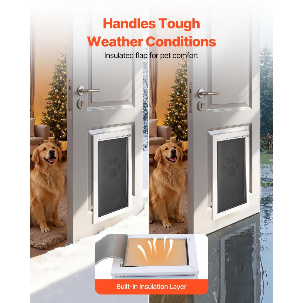 VEVOR Gattaiola per Animali Domestici Portina d'Ingresso per Cani Gatti Chiusura Magnetica Pannello di Chiusura Isolato Telaio in Metallo, Porta Entrata Uscita per Cani di Taglia XL, Colore Bianco