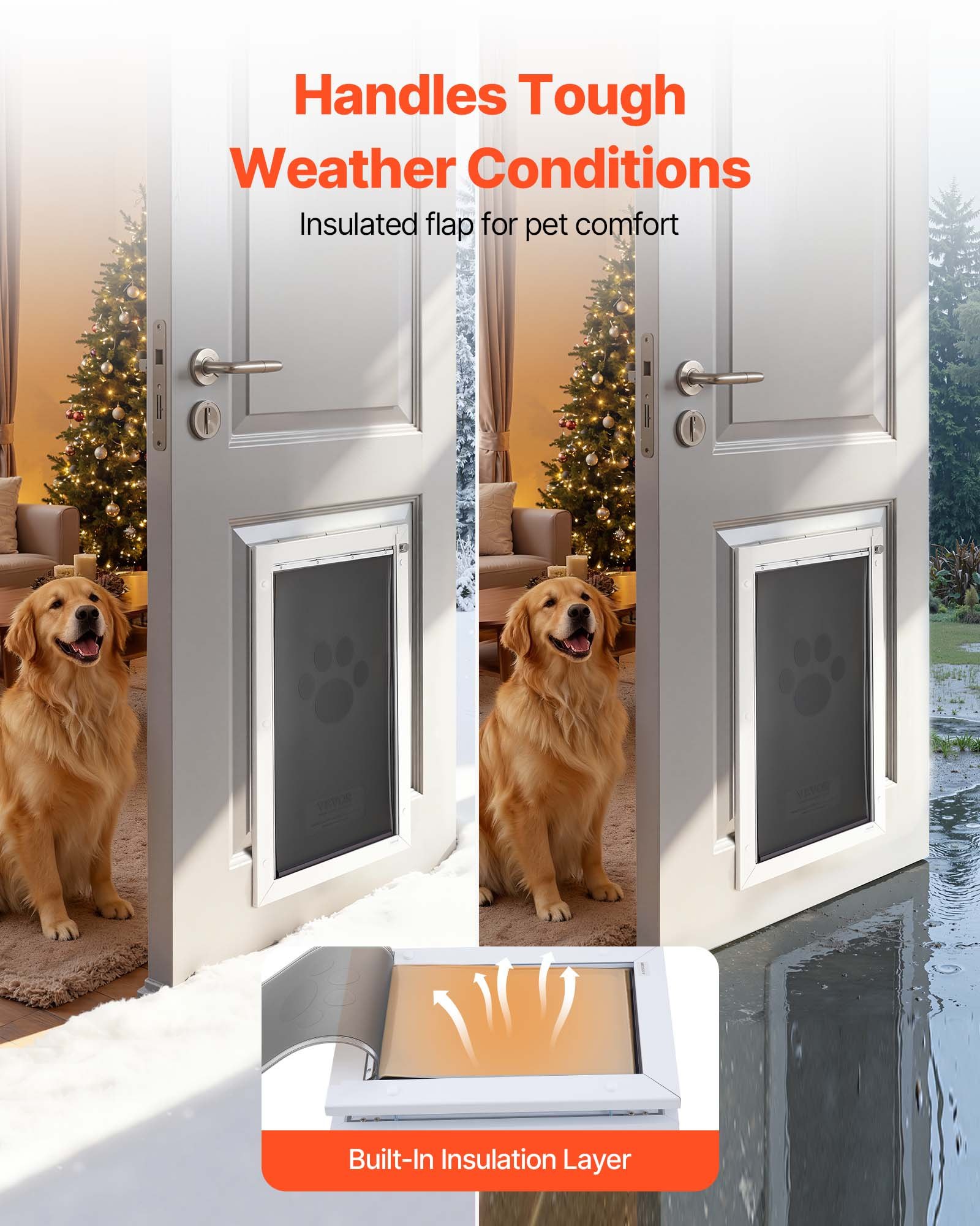 VEVOR Gattaiola per Animali Domestici Portina d'Ingresso per Cani Gatti Chiusura Magnetica Pannello di Chiusura Isolato Telaio in Metallo, Porta Entrata Uscita per Cani di Taglia XL, Colore Bianco