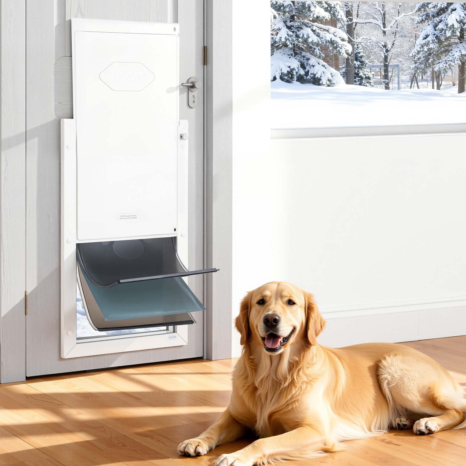 VEVOR Gattaiola per Animali Domestici Portina d'Ingresso per Cani Gatti Chiusura Magnetica Pannello di Chiusura Isolato Telaio in Metallo, Porta Entrata Uscita per Cani di Taglia XL, Colore Bianco