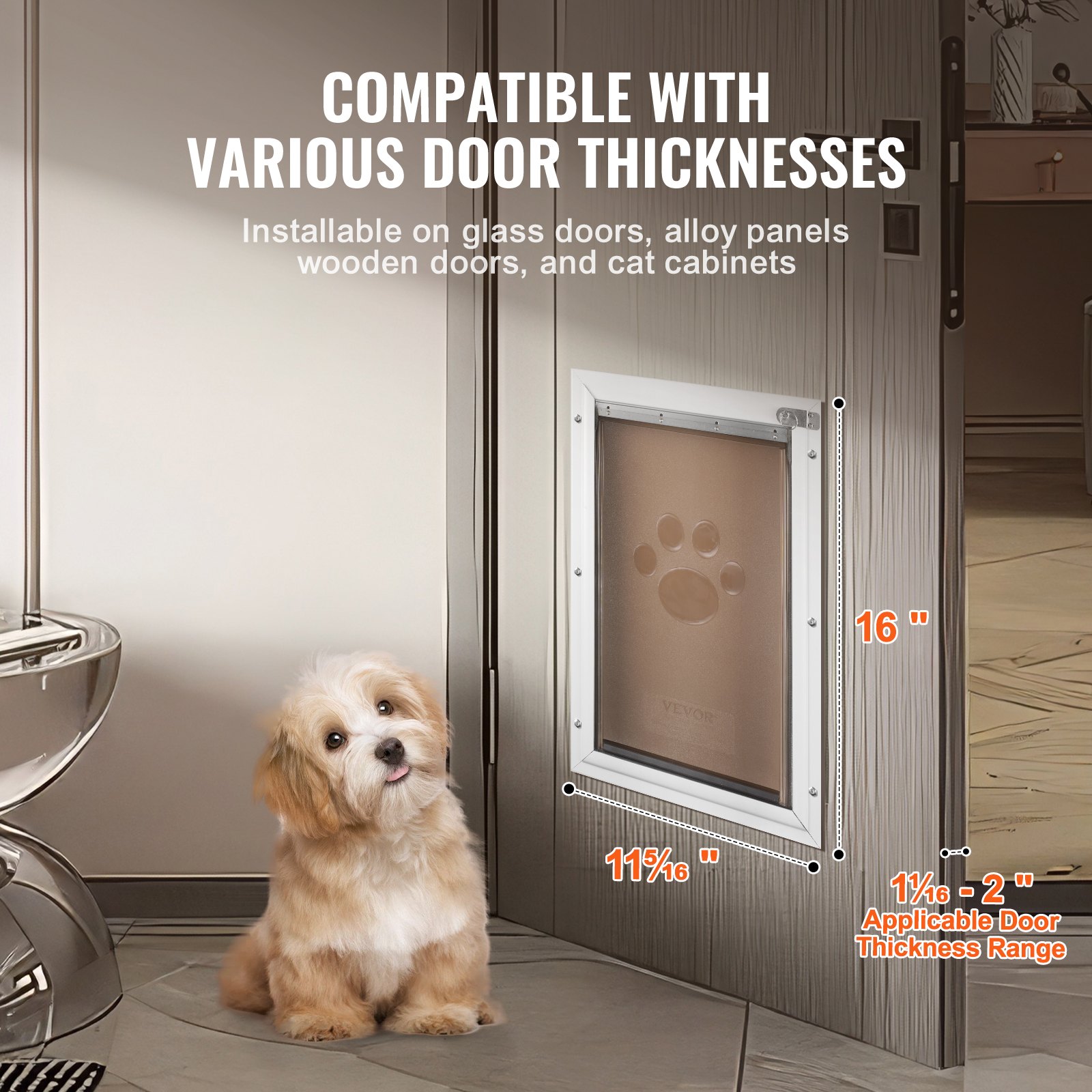 VEVOR Porta per Animali Domestici, Telaio in Alluminio 287 x 407 mm con Sistema di Serratura Sportello, Porta Resistente alle Intemperie per Animali Domestici per Gatti, Cagnolini, Bianco Taglia M