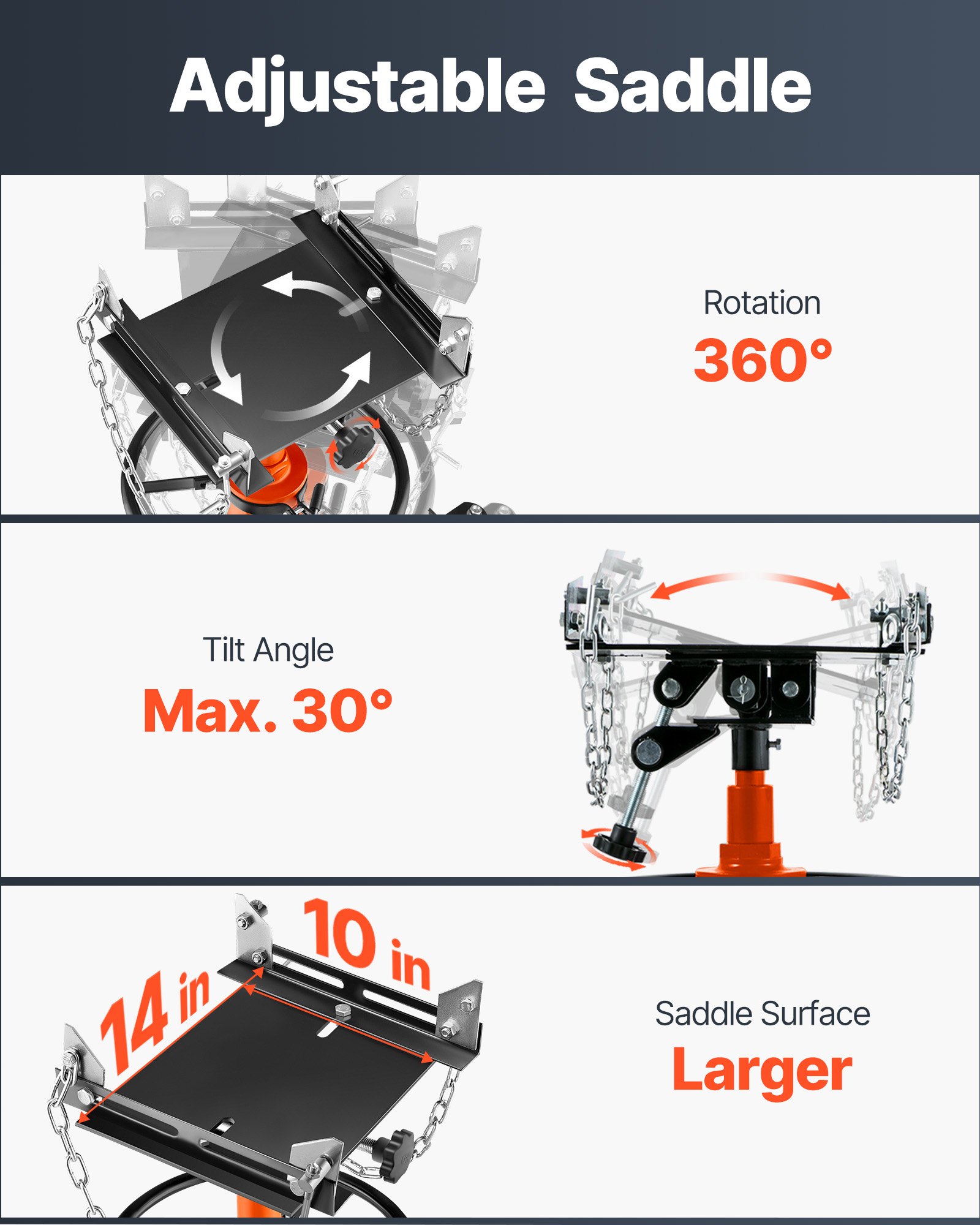 VEVOR Transmission Jack, 600-753 kg Hydraulic Telescopic Transmission Jack, Jack Stand with Pedal, 360° Swivel Wheel, Hydraulic Transmission Jack for Garage/Shop, Orange