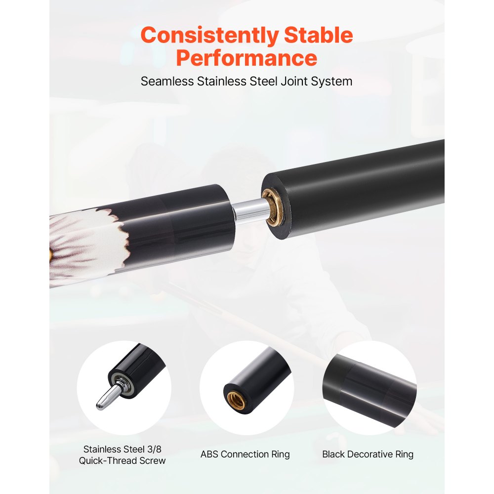 VEVOR Stecca da Biliardo in Legno Acero Canadese da 1473,2 mm e 538 g con Punta Multistrato e Anello di Collegamento in ABS, 1 Pezzo Stecche per Biliardo Professionale, Bar, Casa, Ufficio