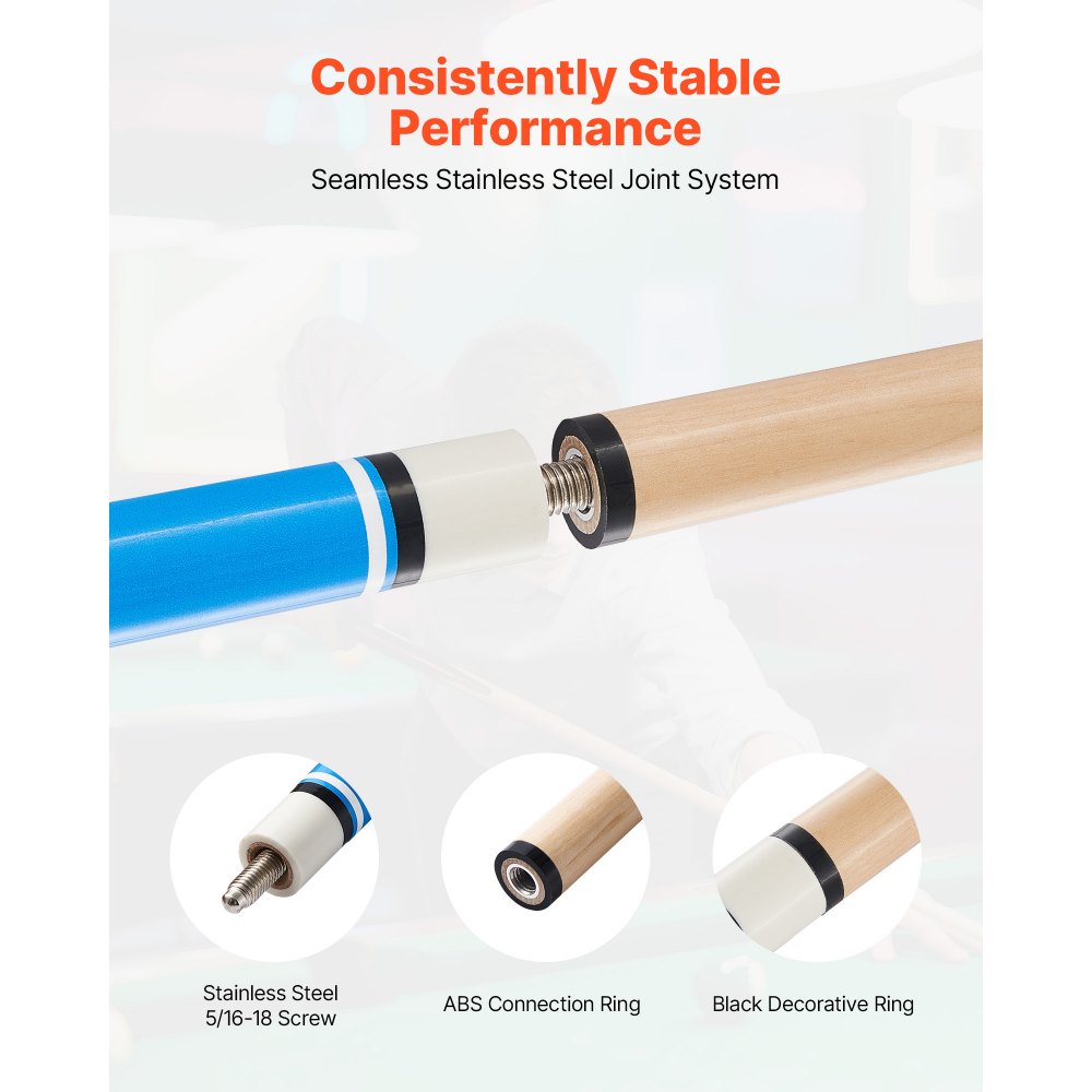 VEVOR Stecca da Biliardo in Legno Acero Canadese da 1473,2 mm con Anello di Collegamento in ABS, 4 Pezzi Stecche per Tavolo da Biliardo Professionale, Bar, Casa, 510 g, 538 g, 566 g, 595 g