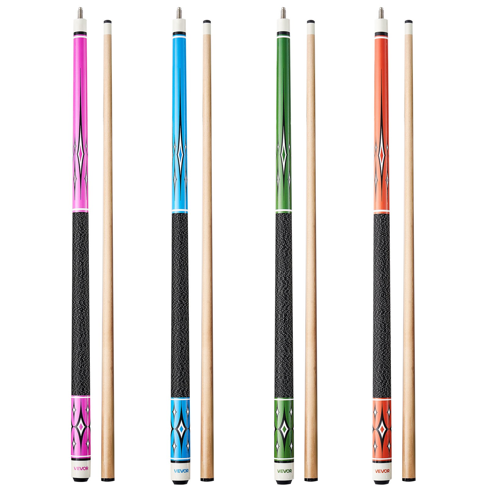 VEVOR Stecca da Biliardo in Legno Acero Canadese da 1473,2 mm con Anello di Collegamento in ABS, 4 Pezzi Stecche per Tavolo da Biliardo Professionale, Bar, Casa, 510 g, 538 g, 566 g, 595 g