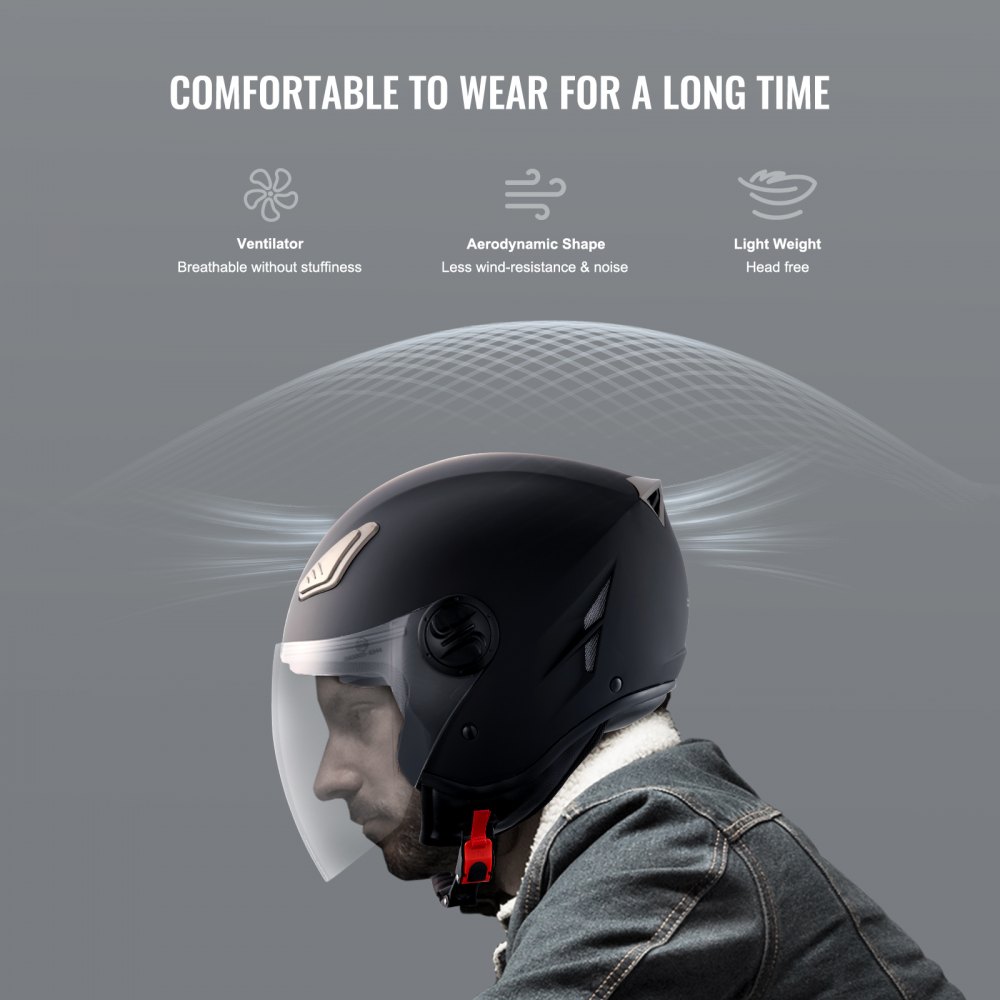VEVOR Casco da Moto, 3/4-Faccia, Casco da Motocross Confortevole, ABS Intelligente da Strada e Casco ad Alta Densità con Slot per Bluetooth e Lenti Intercambiabili, per Giovani Adulti, Taglia L