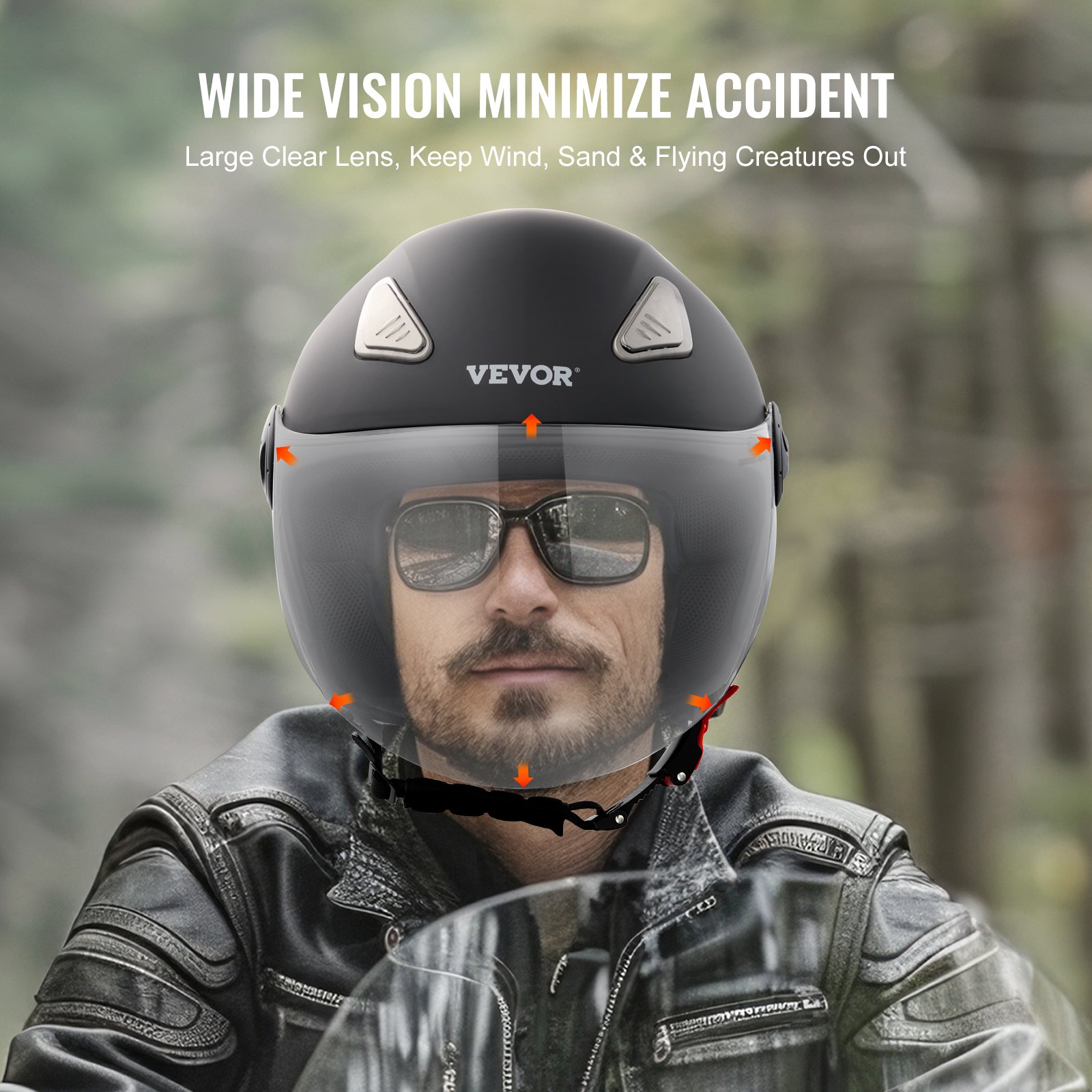 VEVOR Casco da Moto, 3/4-Faccia, Casco da Motocross Confortevole, ABS Intelligente da Strada e Casco ad Alta Densità con Slot per Bluetooth e Lenti Intercambiabili, per Giovani Adulti, Taglia L