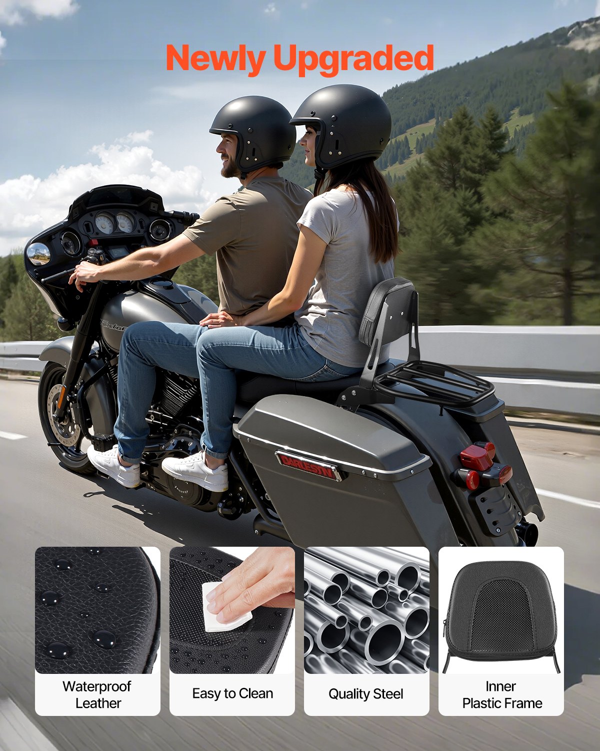 VEVOR Schienale Posteriore Moto Portapacchi, Compatibile con Honda Rebel CMX300 CMX500 2017-2022, Altezza 445mm, Schienale Passeggero Rimovibile, Telaio in Metallo Imbottitura Posteriore in Pelle