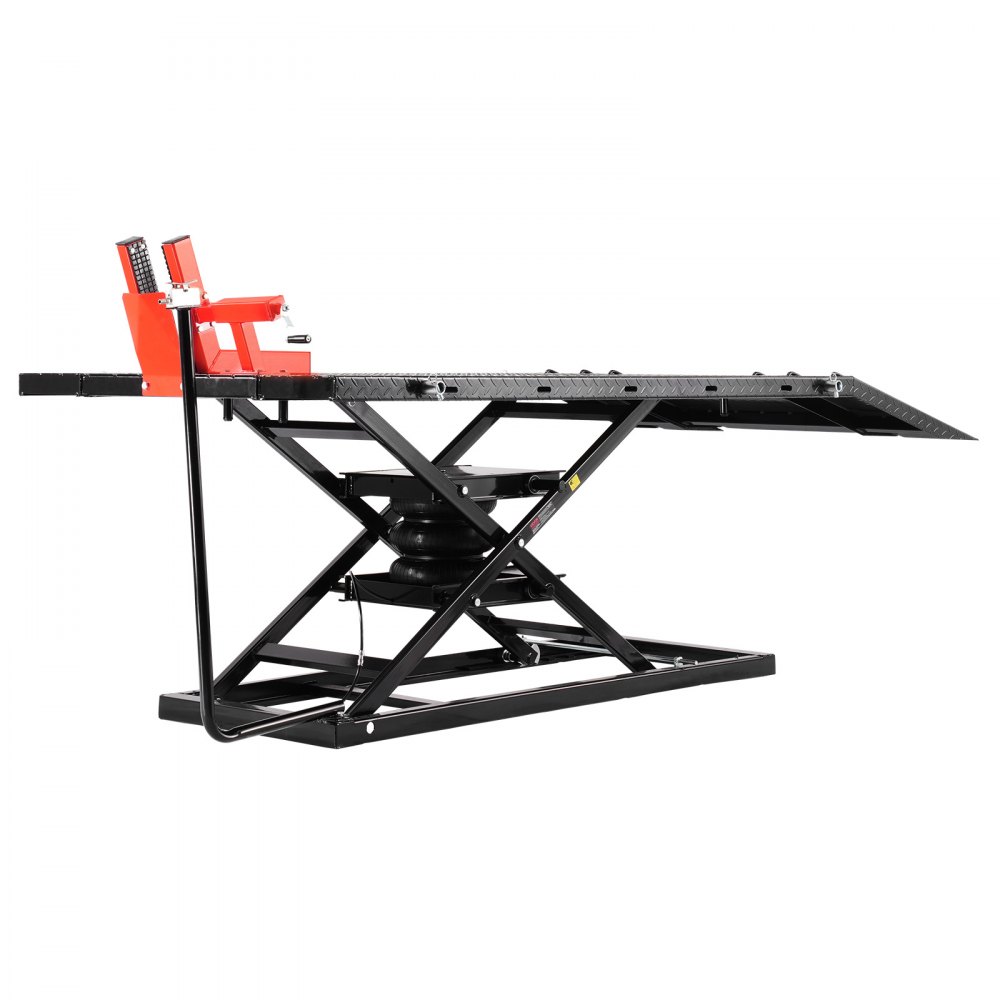 VEVOR Motorcycle Lift, Motorcycle Lifting Platform, Height-Adjustable Lifting Stand with Removable Workbench, Pneumatic Vehicle Repair Platform (680 kg Load Capacity / Max. Lifting Height 940.2 mm) for Dirt Bikes