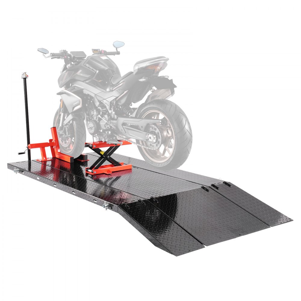 VEVOR Motorcycle Lift, Motorcycle Lifting Platform, Height-Adjustable Lifting Stand with Removable Workbench, Pneumatic Vehicle Repair Platform (680 kg Load Capacity / Max. Lifting Height 940.2 mm) for Dirt Bikes