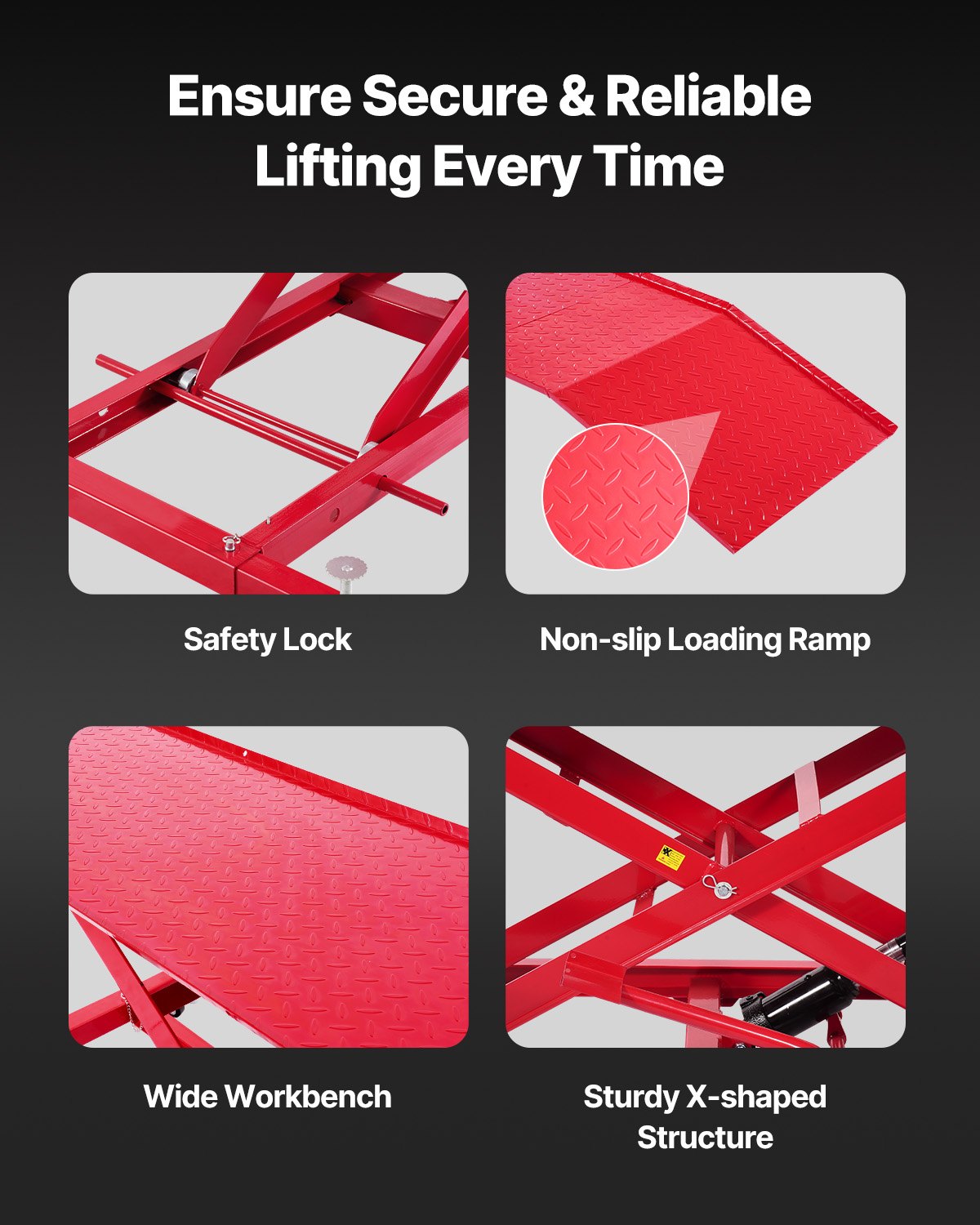 VEVOR Sollevatore per Moto, Altezza di 218-787 mm Supporto di Sollevamento per Moto Flessibile a 360°, Supporto per Riparazione Bici per Impieghi Gravosi con Blocco di Sicurezza per ATV, Moto da Cross