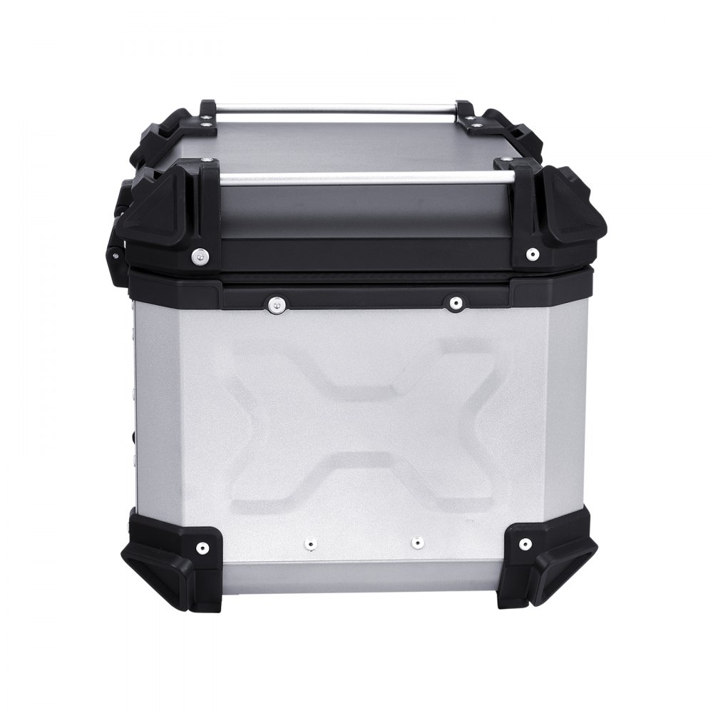 VEVOR Motorcycle Top Case, 45L Rear Box made of Aluminum Alloy with Leather Lining, Detachable Motorcycle Top Box with Lock & Backrest Pad, Helmet Case (435 x 378 x 348 mm) Silver