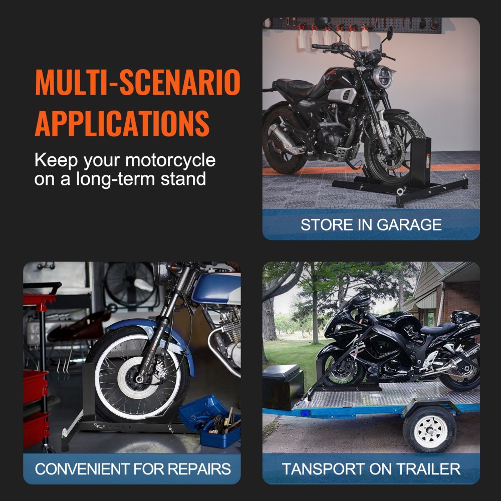 VEVOR Cavalletto per Moto Ruote Capacità Carico Max. 816,5 kg Supporto per Ruote di Moto Diametro da 381-558,8mm Larghezza 76,2-203,2 mm, Cavalletto per Moto in Acciaio per Fissare su Camion Rimorchio