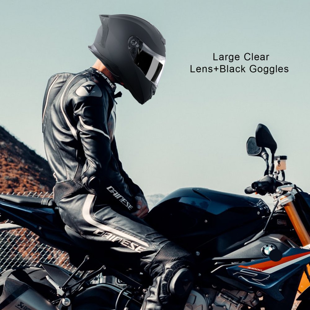 VEVOR Casco da Moto, Integrale, Intelligente Strada ABS Casco ad Alta Densità con Slot Bluetooth Lenti Intercambiabili, Casco da Motocross Confortevole per Giovani Adulti, Taglia S, Nero