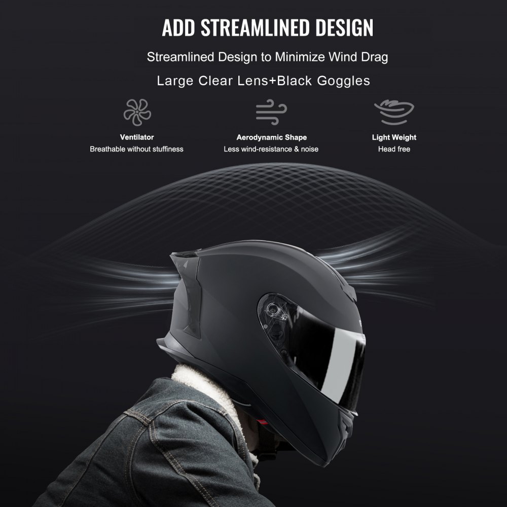 VEVOR Casco da Moto, Smascherato, Intelligente Strada ABS Casco ad Alta Densità con Slot per Bluetooth Lenti Intercambiabili, Casco da Motocross Confortevole per Giovani Adulti, Taglia XL Nero