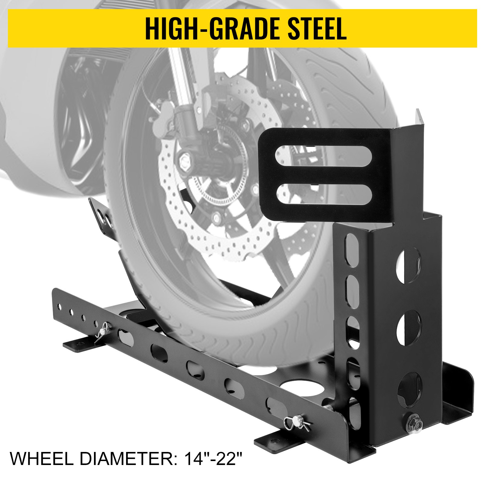 VEVOR Cuneo Fermaruota Regolabile 355,6-560 mm per Moto, Cuneo Pneumatico Anteriore Moto Capacità Max 1360 kg, Blocco Ruota della Moto 63,5x31,5x38 cm, Supporto Ruota per fissare Rimorchio, Moto Ecc