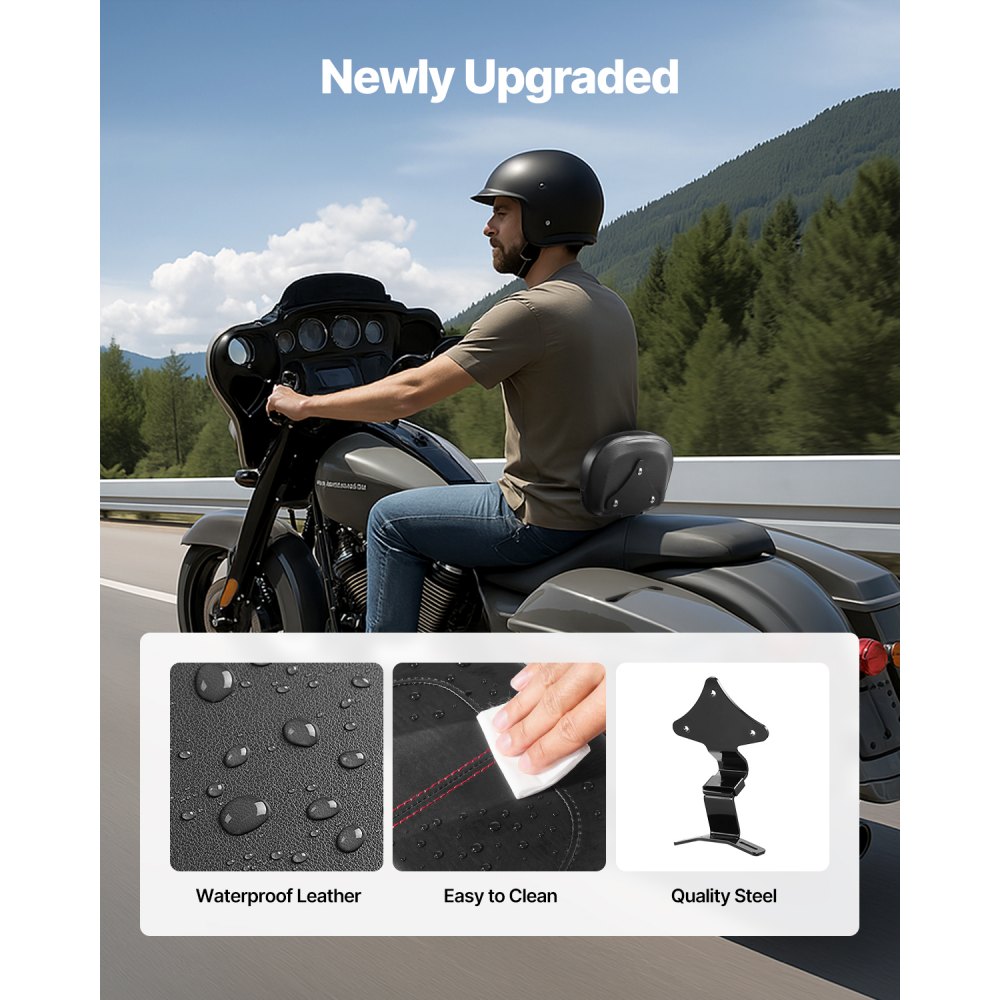 VEVOR Schienale Posteriore per Motocicletta, Compatibile con Harley-Davidson Touring Street Glide Road Glide Road King Schienale Staccabile, Altezza Schienale 310 mm, Nero