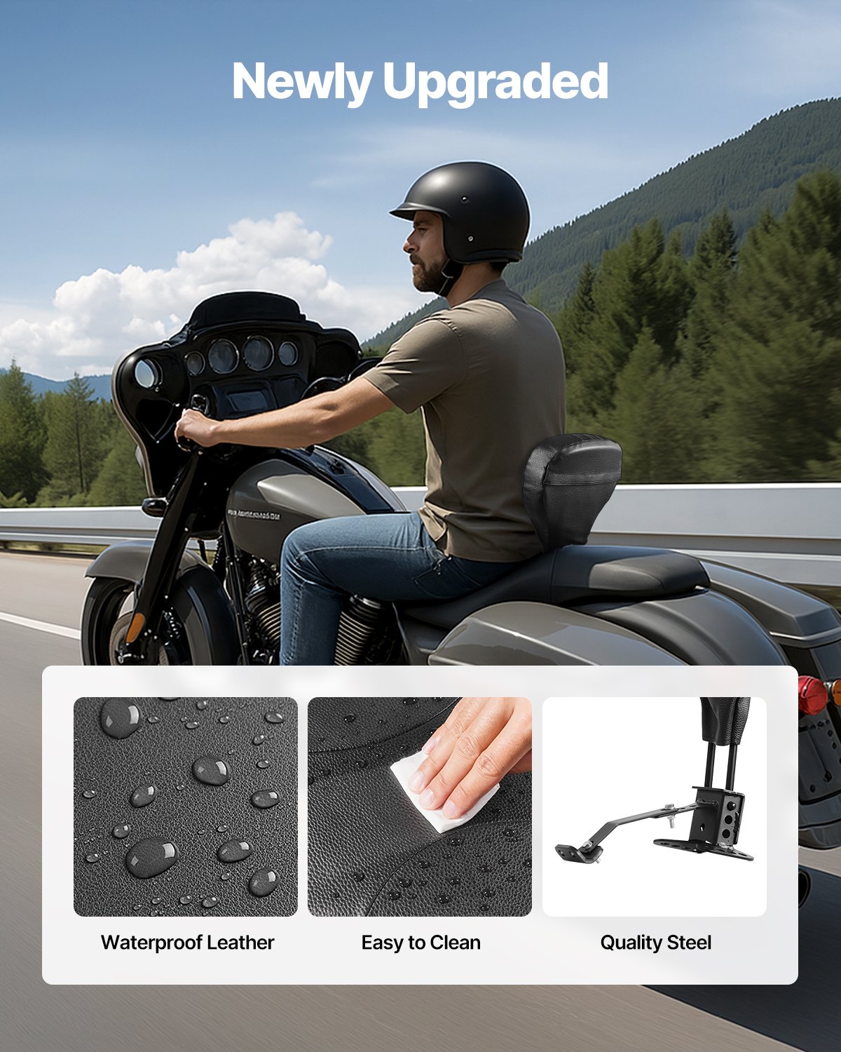 VEVOR Schienale Posteriore per Motocicletta, Compatibile con Modelli Harley Touring 2009-2024 Schienale Staccabile, Altezza 3 Posizioni Regolabili 457-490 mm, Struttura Durevole Nero