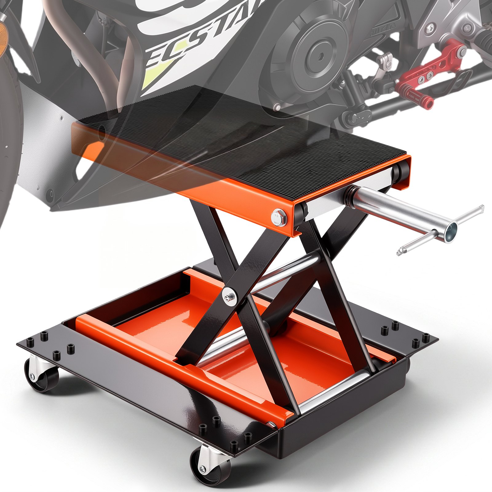 VEVOR Ponte Sollevatore Idraulico a Forbice per Moto da Officina Capacità Max. 500kg Altezza Regolabile 12-39cm, Ponte Sollevatore Alzamoto da Officina Operazione Idraulica Piattaforma 37,1 x 22,8 cm