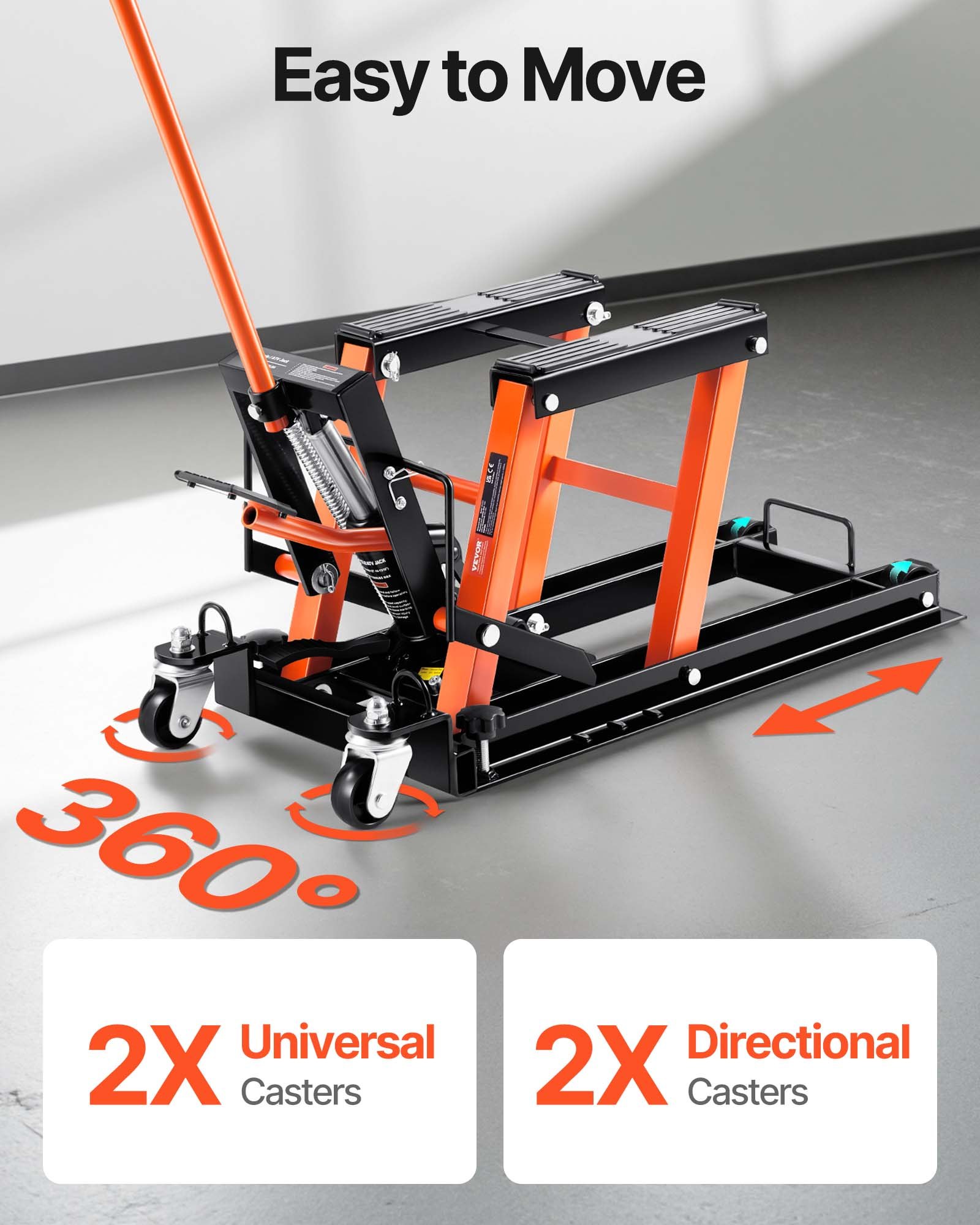 VEVOR Sollevatore Idraulico a Ponte per Moto Bici ATV da Officina Capacità Max. 700kg Altezza Regolabile 12-38,5cm, Sollevatore Alzamoto con Ruote Officina Operazione Idraulica con Perno di Sicurezza