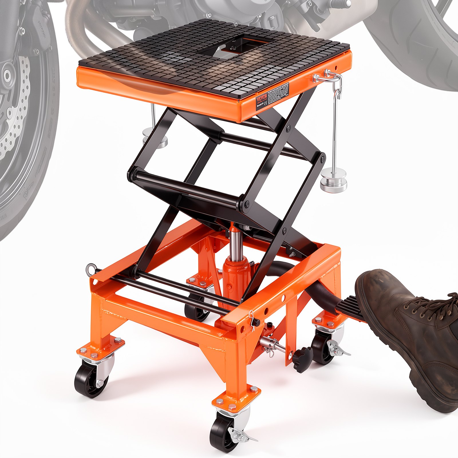 VEVOR Ponte Sollevatore Idraulico a Forbice per Moto da Officina Capacità Max. 158kg Altezza Regolabile 35-90,5cm, Ponte Sollevatore Alzamoto da Officina Operazione Idraulica Piattaforma 41,5 x 35 cm
