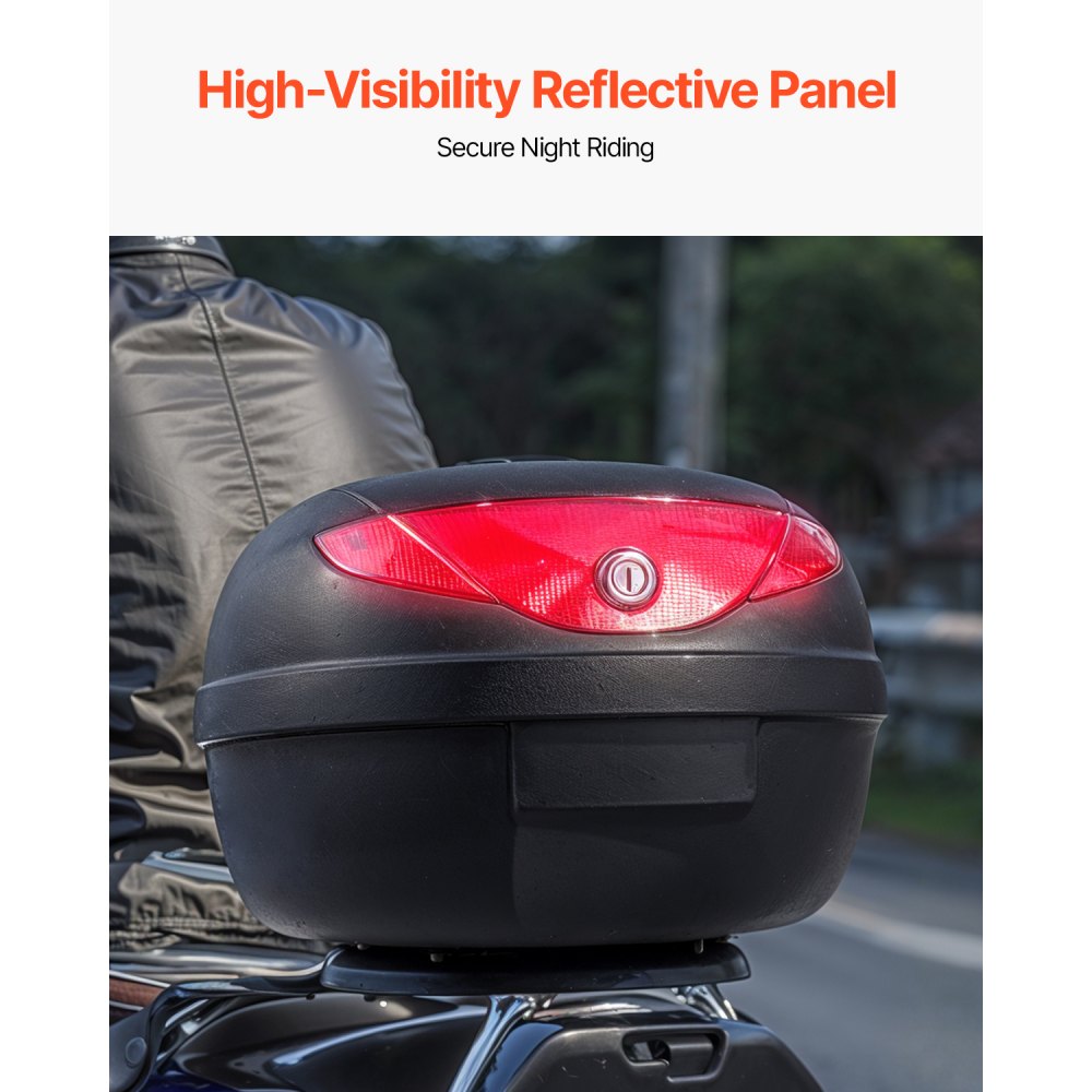 VEVOR Motorcycle Top Case, 24L Rear Box made of PP Material with Reflective Panel, Waterproof & Removable Motorcycle Top Box with Multi-Hole Base, Helmet Case (408 x 390 x 285 mm)