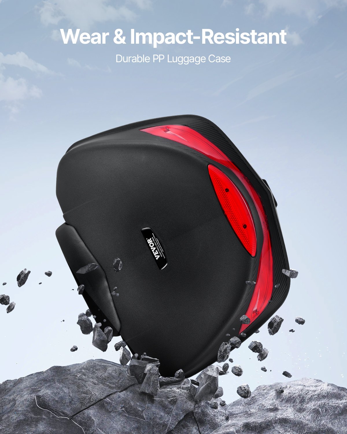 VEVOR Motorcycle Top Case, 48L Rear Box made of PP Material with Back Cushion, Waterproof & Removable Motorcycle Top Box with Multi-Hole Base, Helmet Case, Black (565 x 500 x 380 mm)