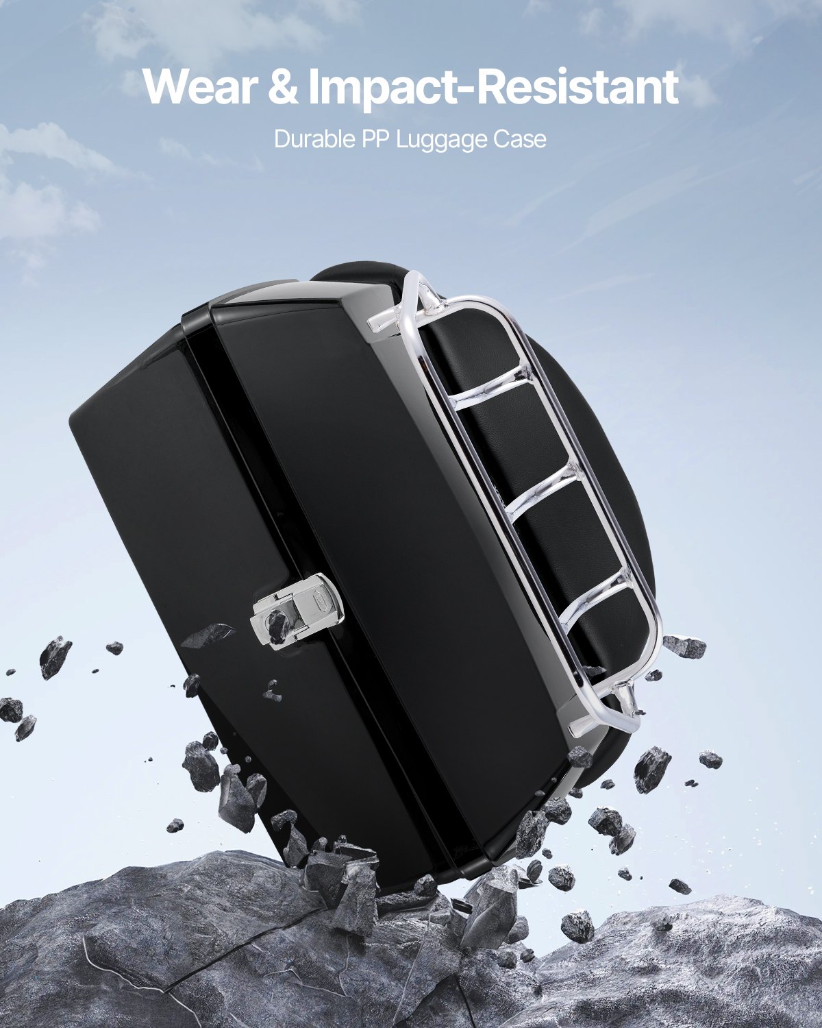 VEVOR Bauletto per Moto, Bauletto Universale per Moto in Materiale PP Resistente, Bauletto Staccabile Impermeabile 48 L con Base Multiforo, Bauletto per Telai per Moto Posteriore Portaoggetti