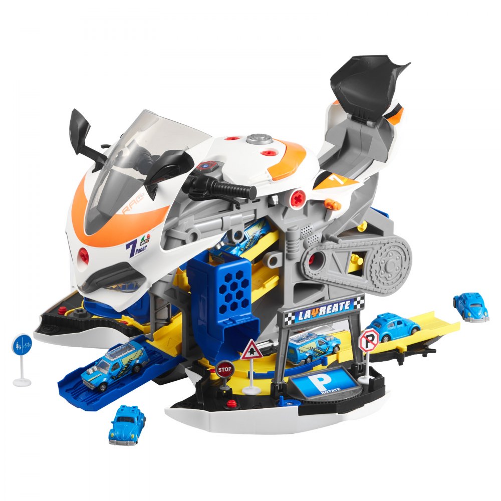 VEVOR Giocattolo Motore per Moto, Giochi Meccanici 25 Pezzi con Parti Rimovibili, Luci e Suoni, Simulazione di Guida e Corsa in Pista, Set Officina Meccanica per Bambini, Colore Giallo