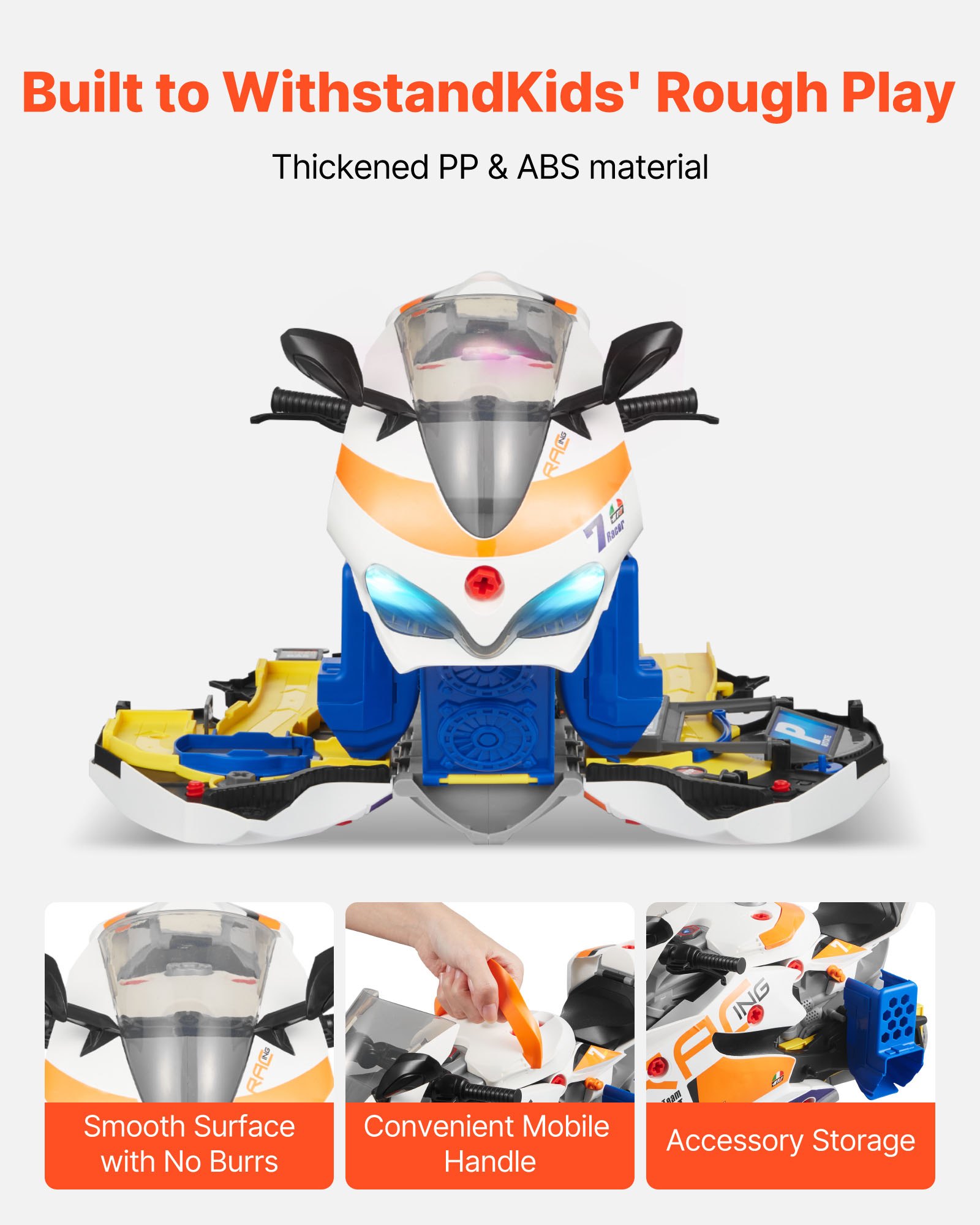 VEVOR Giocattolo Motore per Moto, Giochi Meccanici 25 Pezzi con Parti Rimovibili, Luci e Suoni, Simulazione di Guida e Corsa in Pista, Set Officina Meccanica per Bambini, Colore Giallo