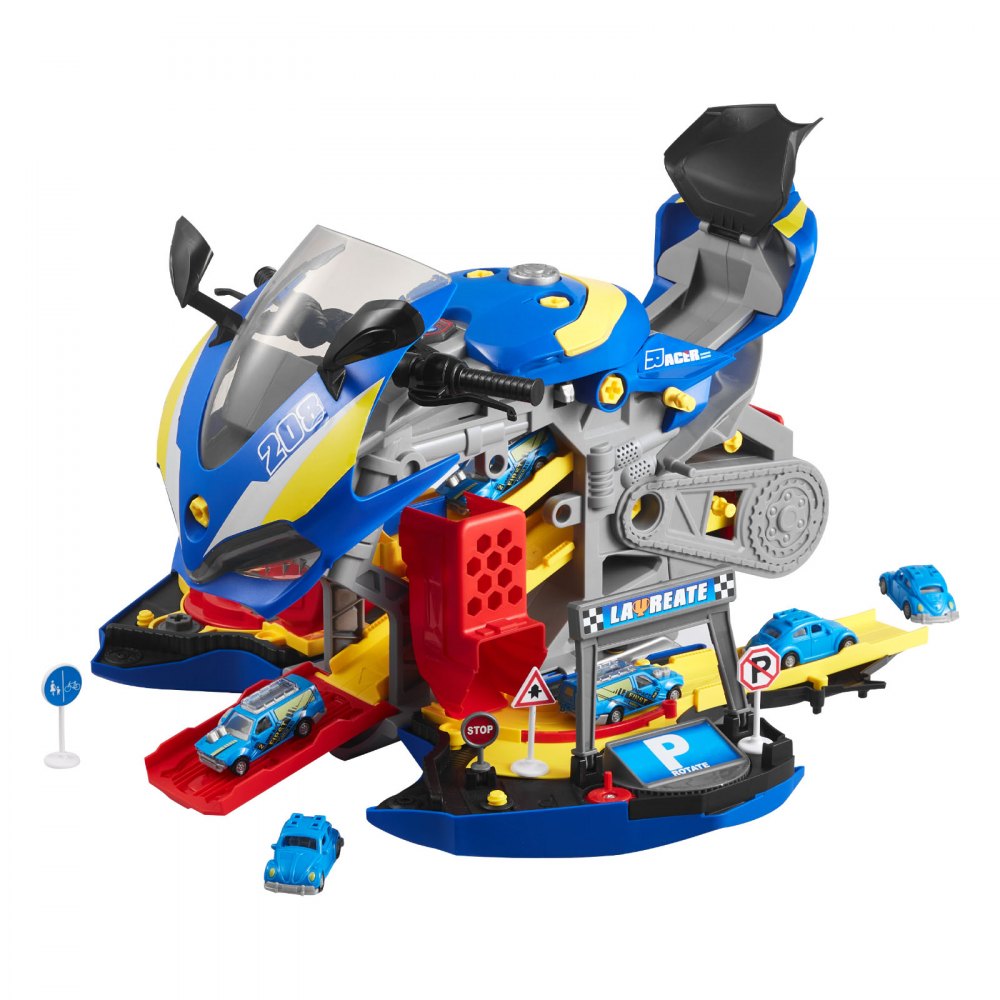 VEVOR Giocattolo Motore per Moto, Giochi Meccanici 25 Pezzi con Parti Rimovibili, Luci e Suoni, Simulazione di Guida e Corsa in Pista, Set Officina Meccanica per Bambini, Colore Blu
