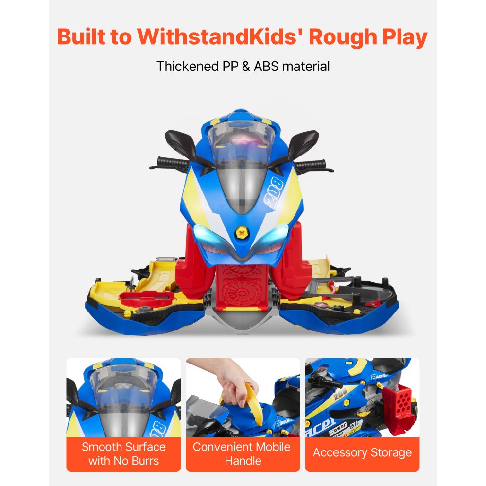 VEVOR Giocattolo Motore per Moto, Giochi Meccanici 25 Pezzi con Parti Rimovibili, Luci e Suoni, Simulazione di Guida e Corsa in Pista, Set Officina Meccanica per Bambini, Colore Blu