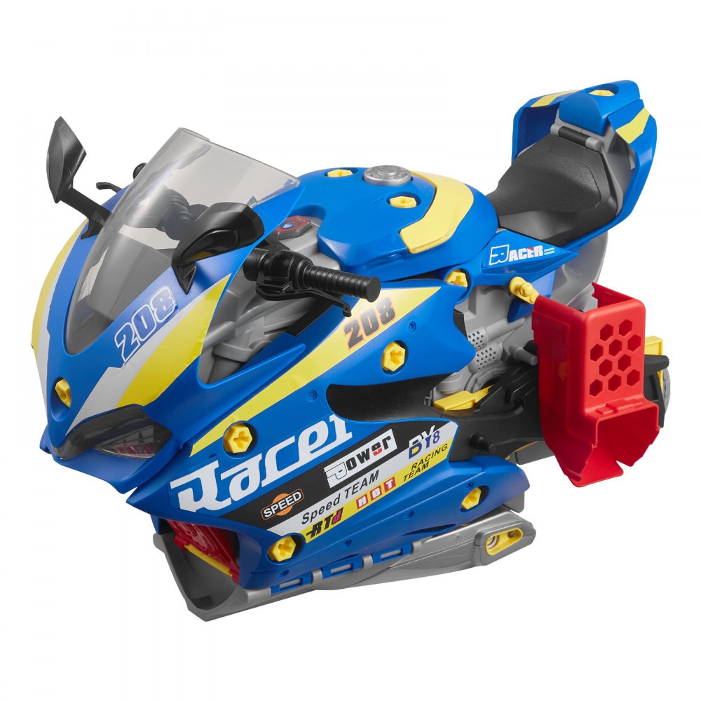 VEVOR Giocattolo Motore per Moto, Giochi Meccanici 25 Pezzi con Parti Rimovibili, Luci e Suoni, Simulazione di Guida e Corsa in Pista, Set Officina Meccanica per Bambini, Colore Blu