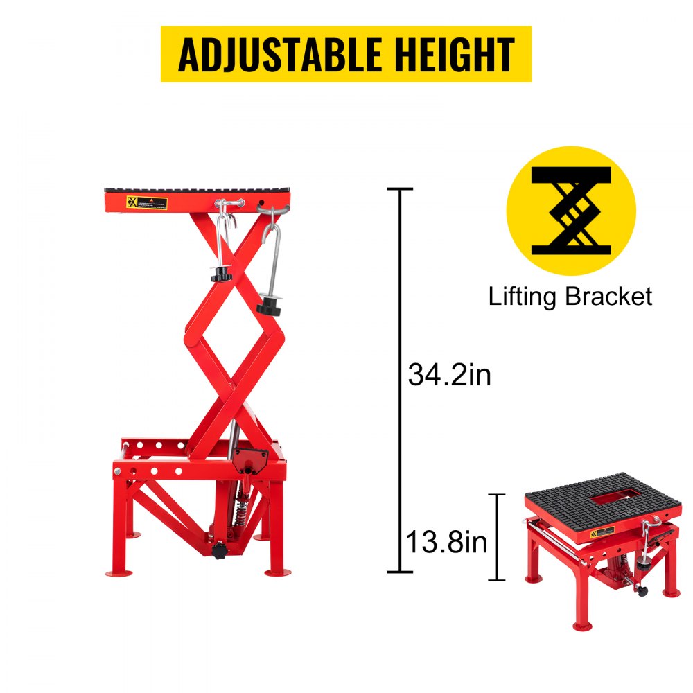 VEVOR Ponte Sollevatore Moto 300 Libre Cavalletto Idraulico in Rosso Moto Sollevatore Idraulico 136,08 kg Cavalletto Alzamoto con Cinghie di Fissaggio e