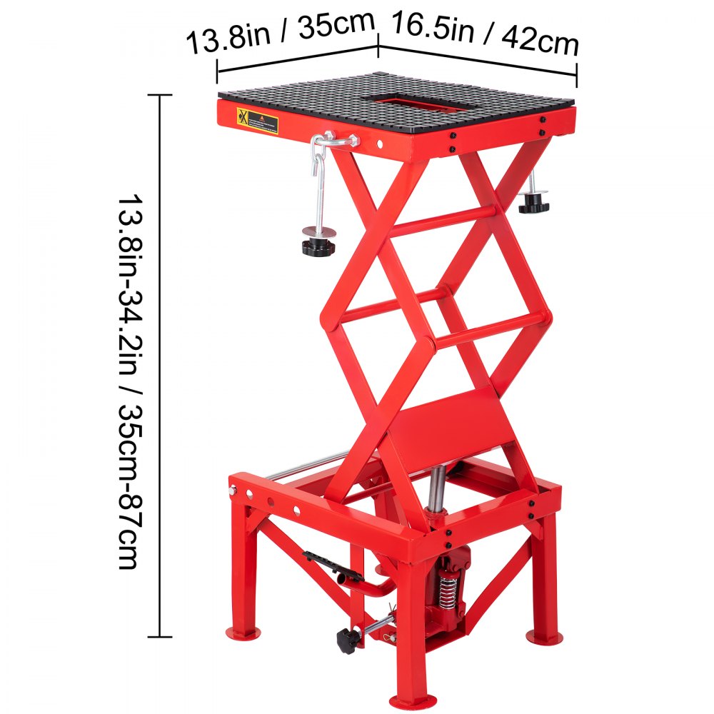 VEVOR Ponte Sollevatore Moto 300 Libre Cavalletto Idraulico in Rosso Moto Sollevatore Idraulico 136,08 kg Cavalletto Alzamoto con Cinghie di Fissaggio e