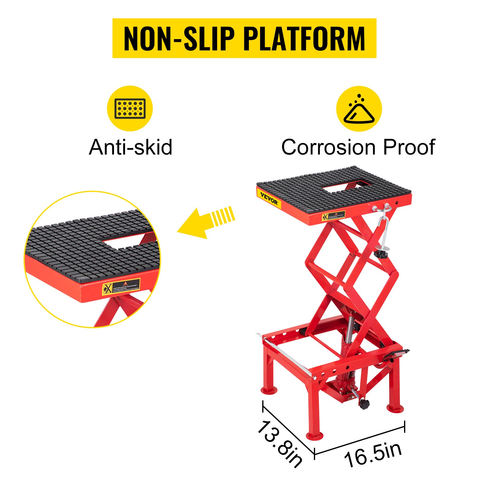 VEVOR Ponte Sollevatore Moto 300 Libre Cavalletto Idraulico in Rosso Moto Sollevatore Idraulico 136,08 kg Cavalletto Alzamoto con Cinghie di Fissaggio e