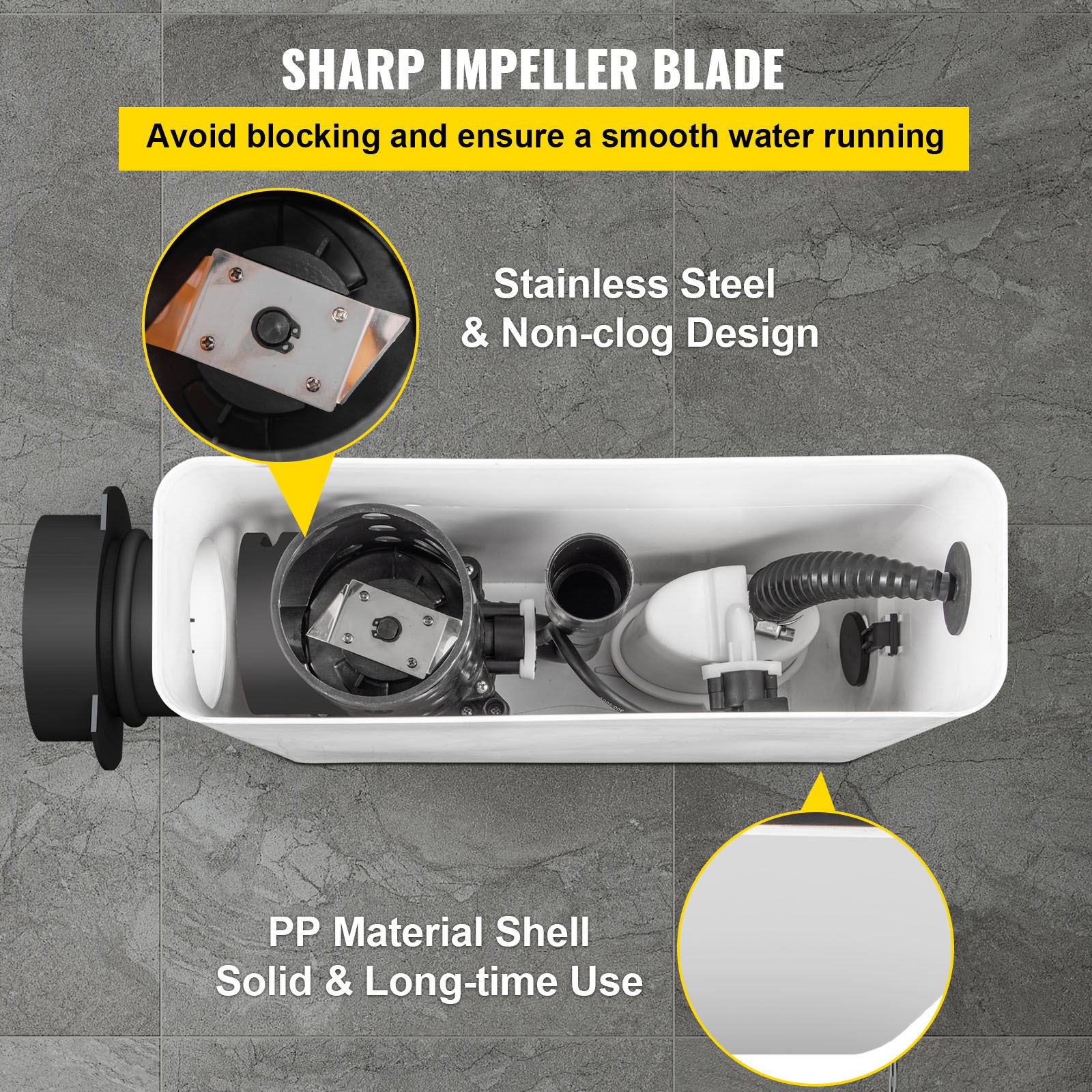 VEVOR Trituratore WC 400W 3300 RPM, Trituratore WC Maceratore 470x130x317 mm, Pompa Trituratrice per WC con 4 Ingressi 1 Lato per Pompare i Rifiuti da Servizi Igienici, Lavandini, Lavastoviglie, Docce